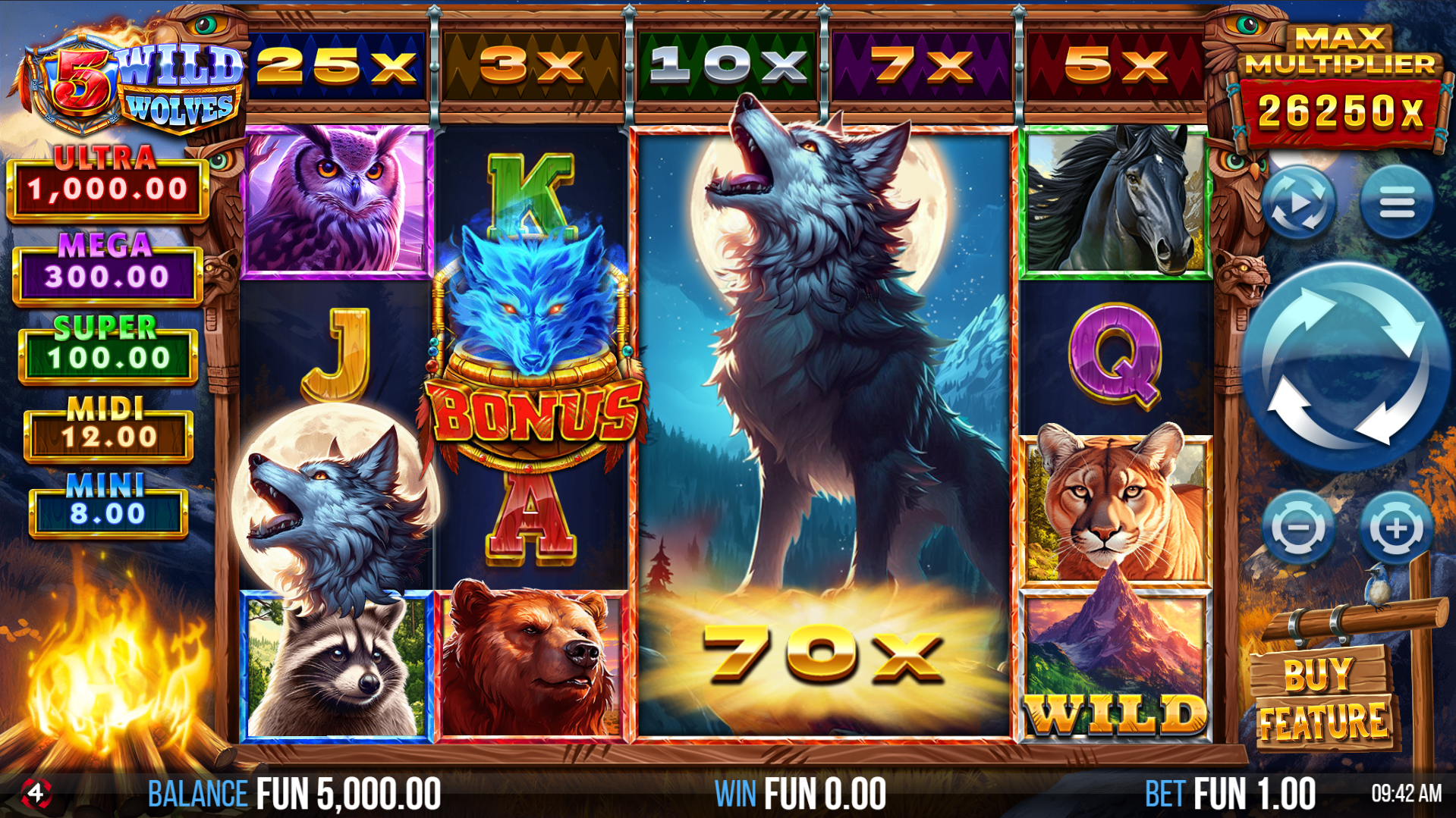 5 Wild Wolves Base Game Play