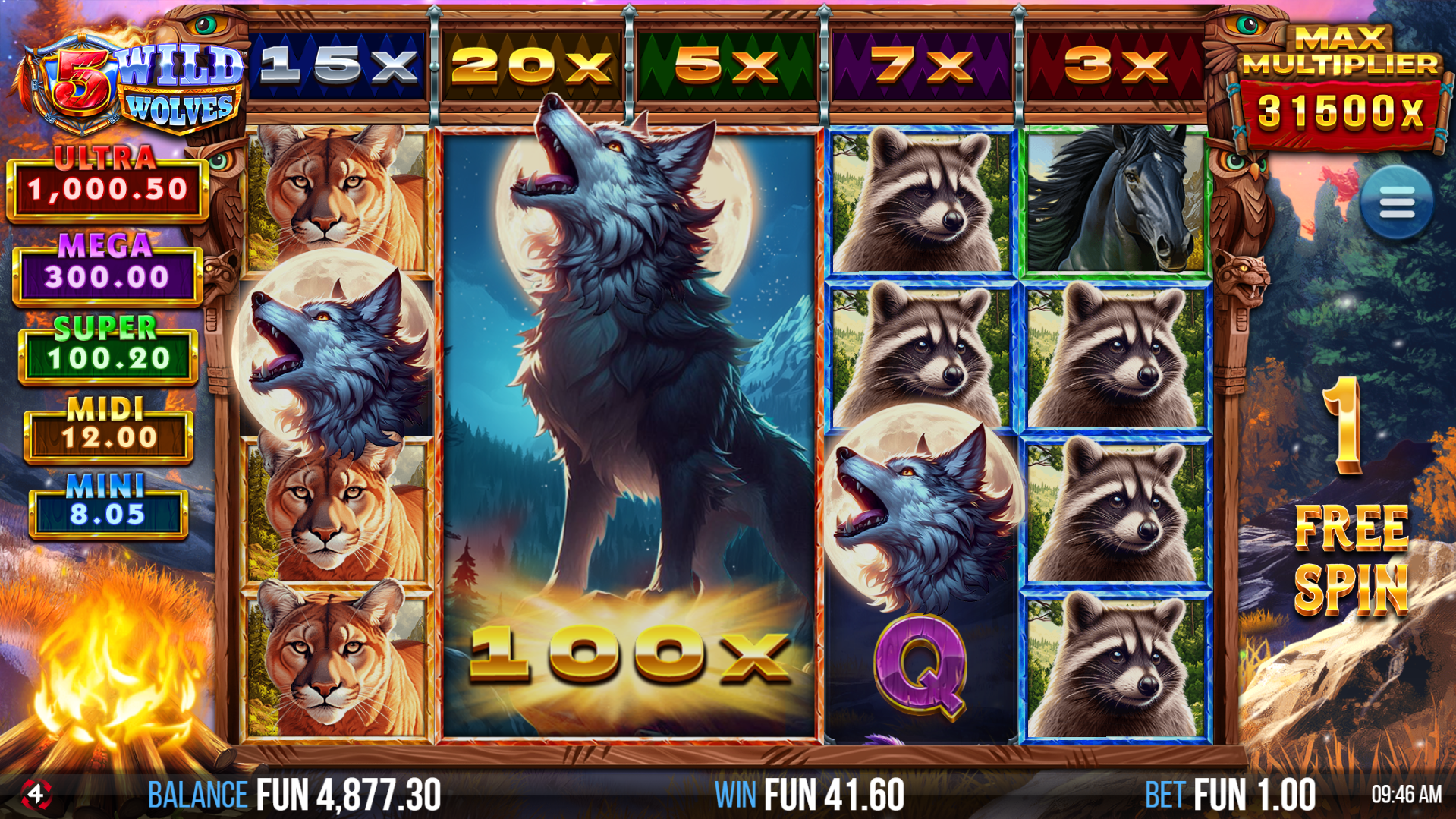 5 Wild Wolves Free Spins Play
