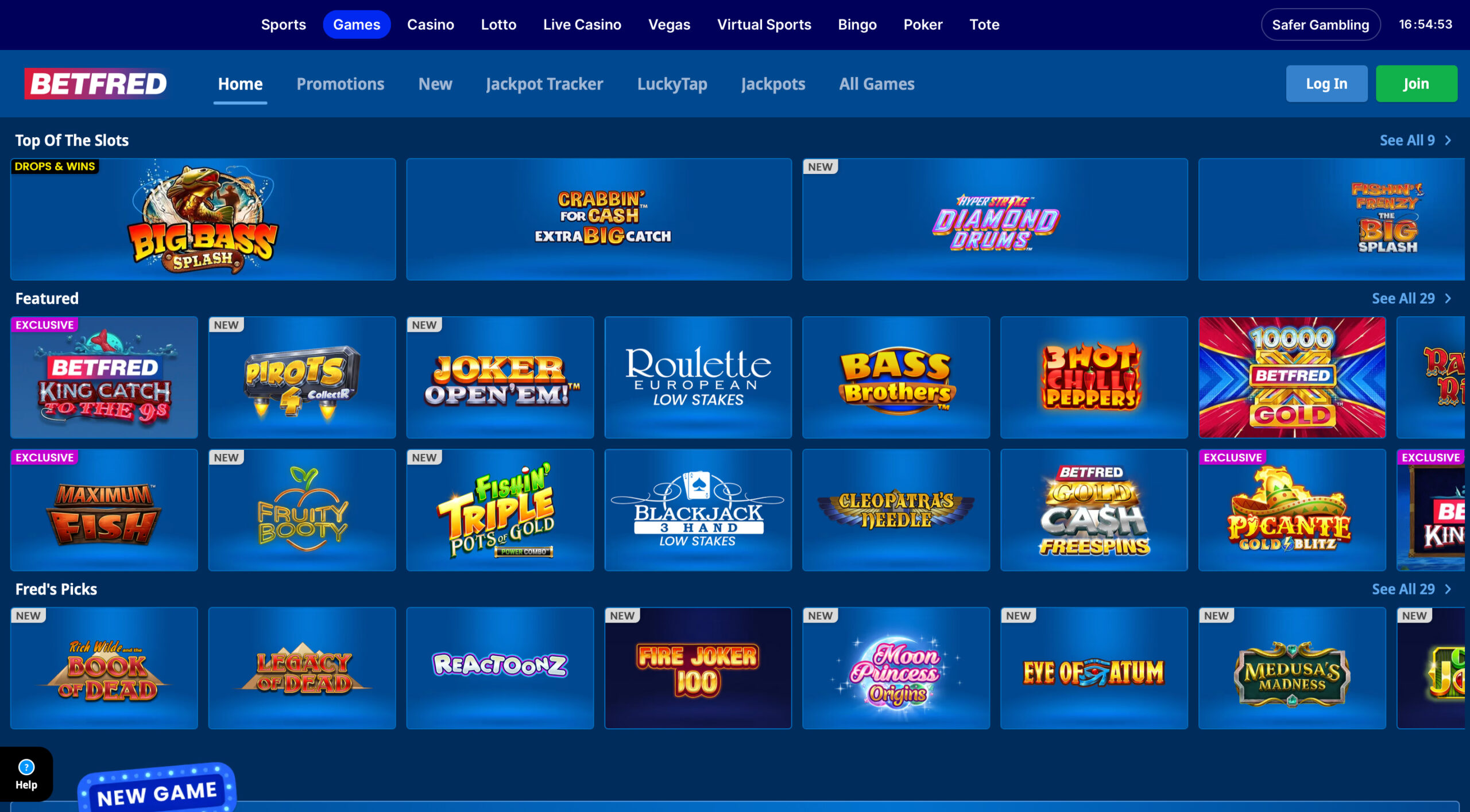Betfred Slot Selection