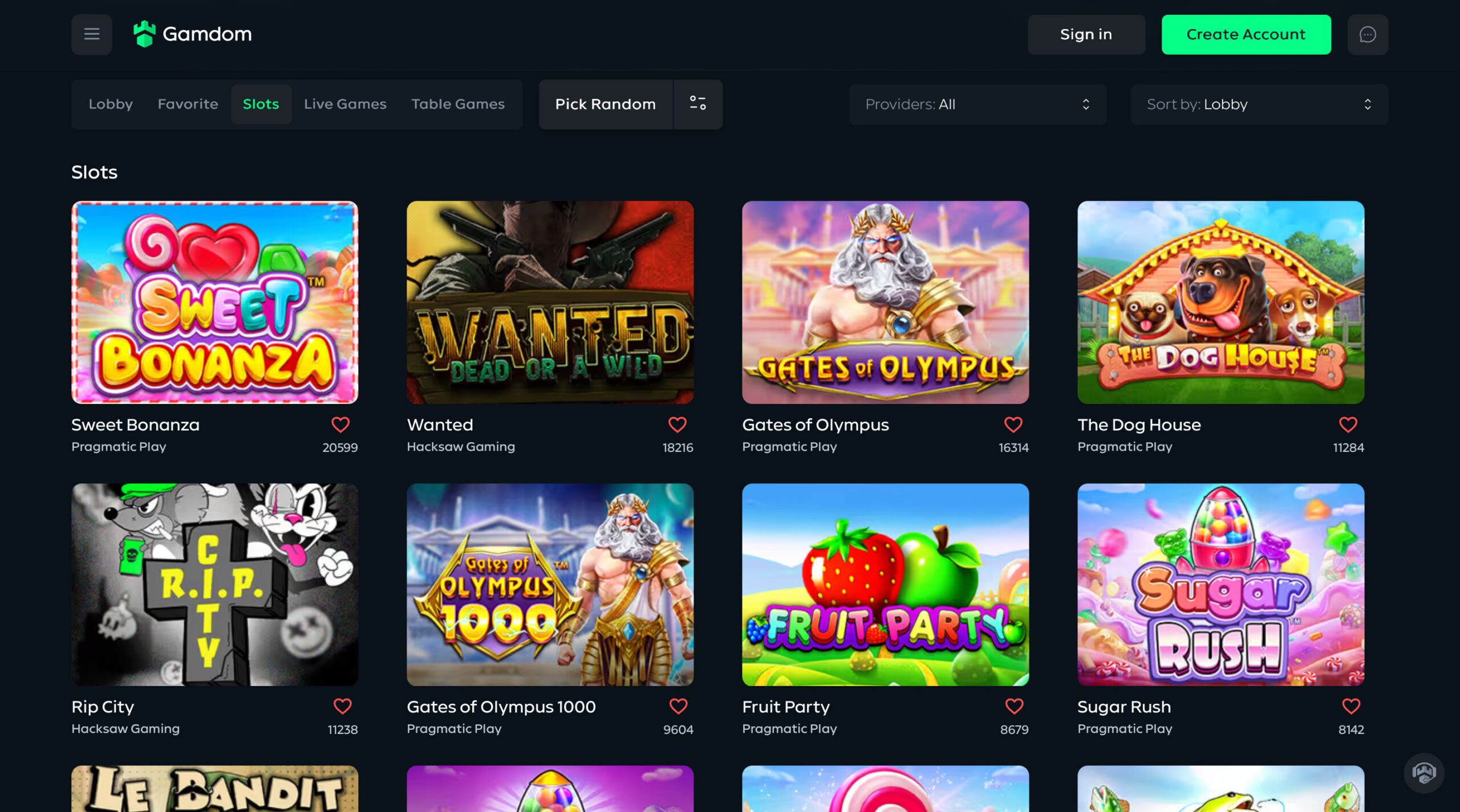 Gamdom Slot Selection