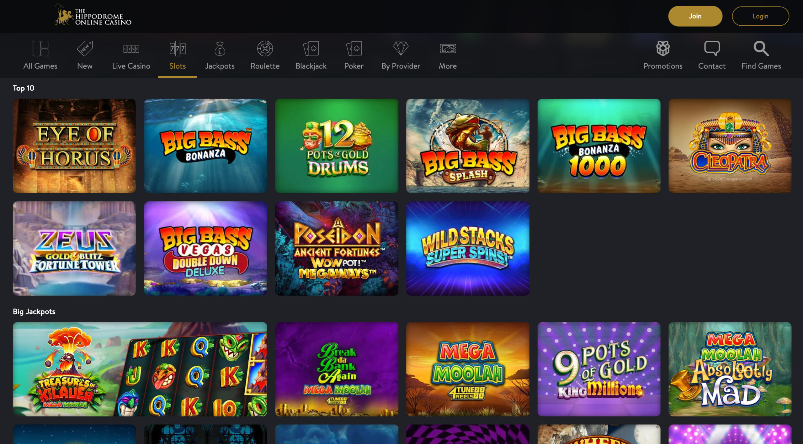 The Hippodrome Online Casino Slot Selection