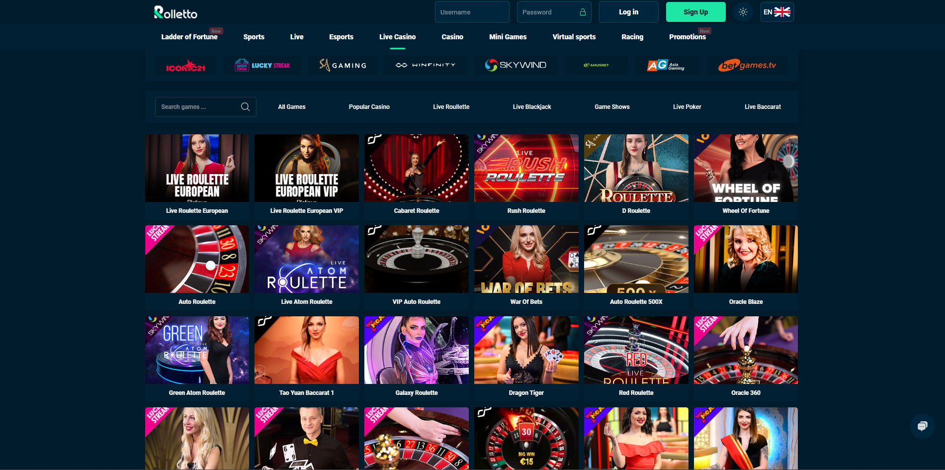 Rolletto Casino Live Casino Games