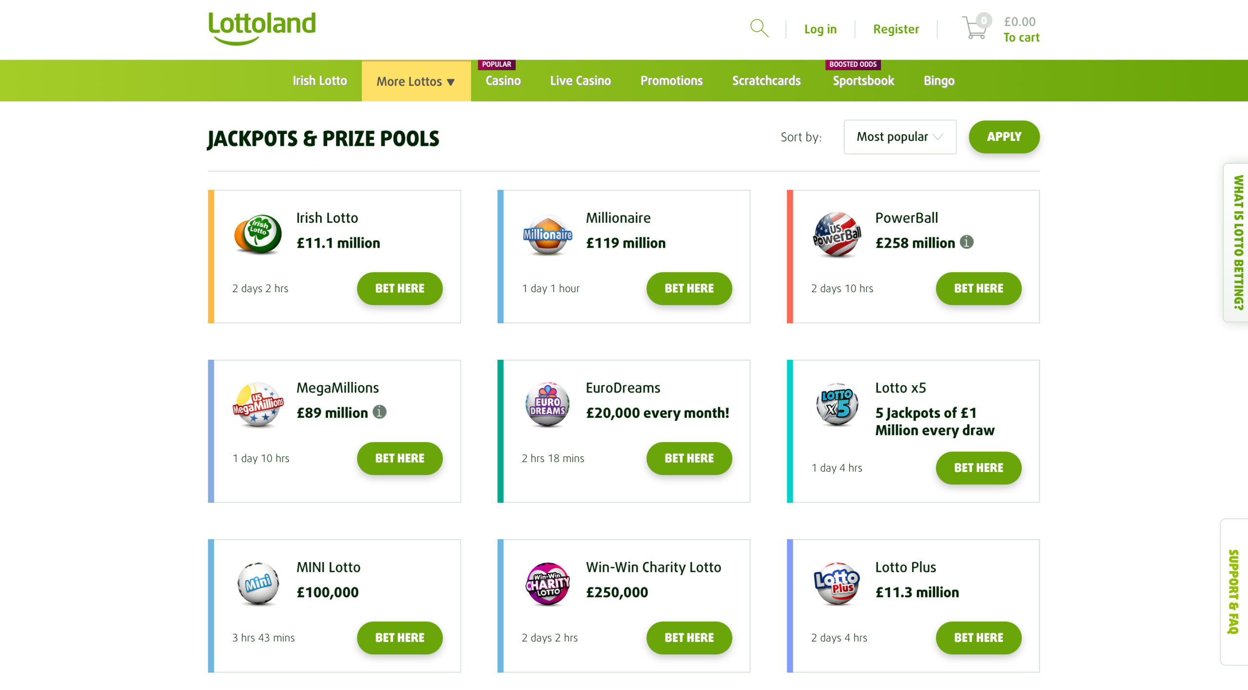 Lottoland Lottery Selection