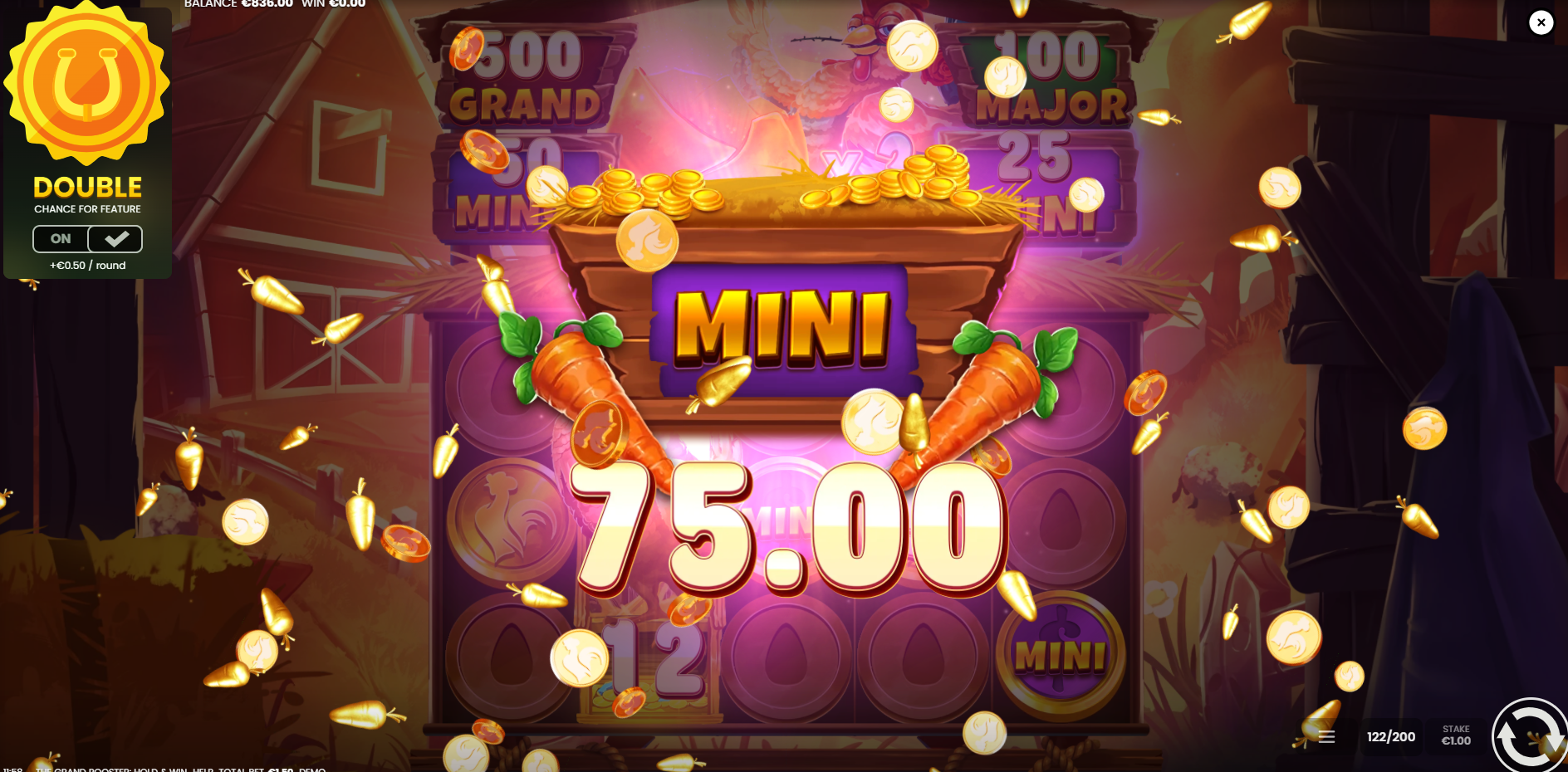 The Awarded Jackpot Prize is Multiplied by The Current Rooster Multiplier