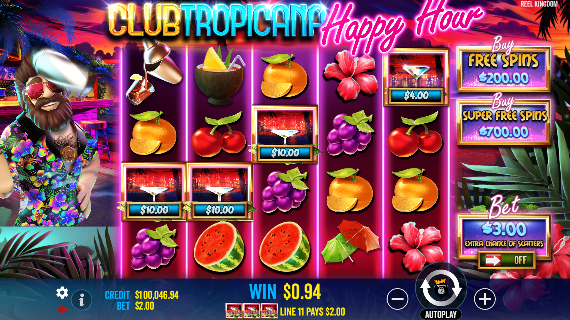 Club Tropicana Happy Hour Offers Players 12 Fixed Paylines