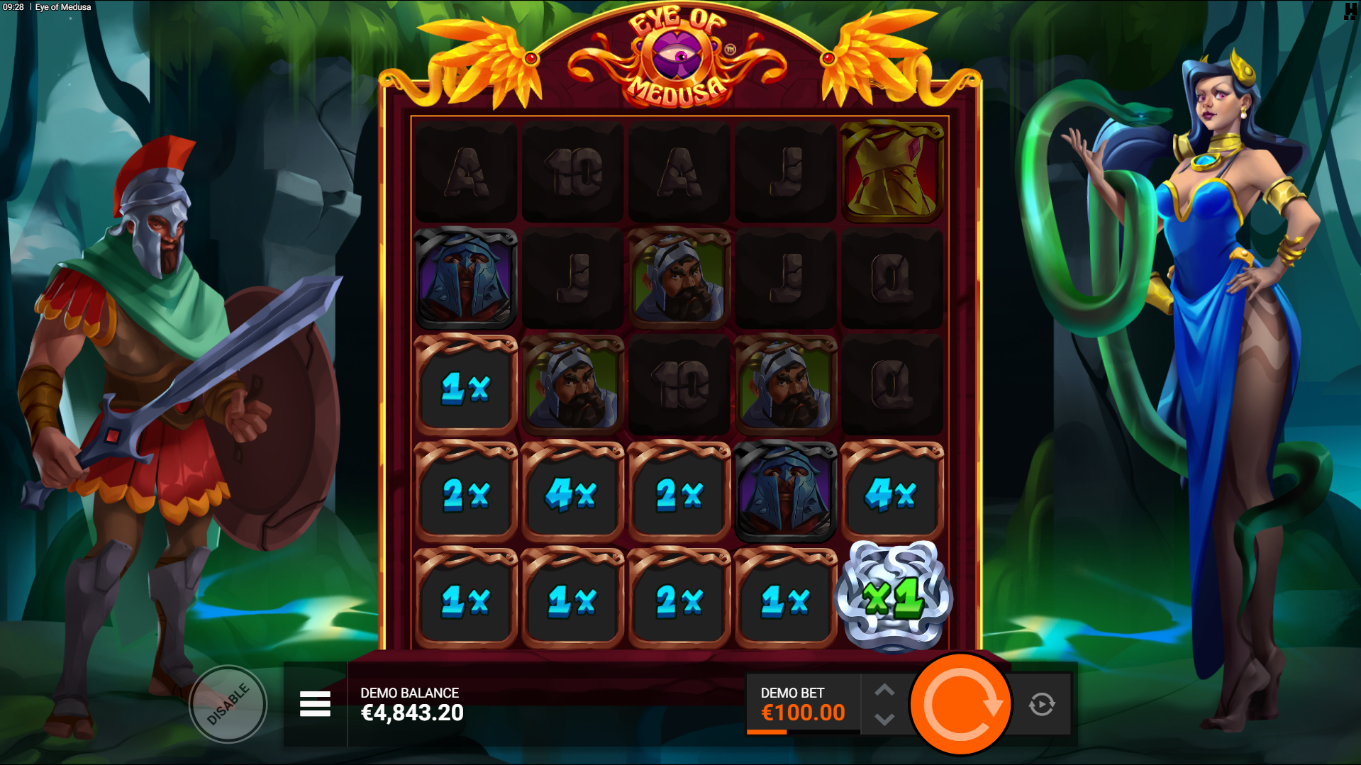 Petrified Symbols Reveal Adding Multipliers up to 500x, with Medusa Symbols Revealing Multiplying Multipliers up to x20