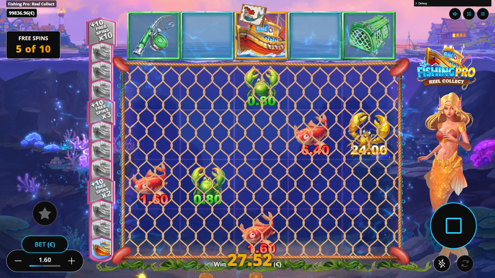 During Free Spins, Each Trawler Symbol Landing is Collected into a Meter Which Awards Additional Spins and Catch Multipliers