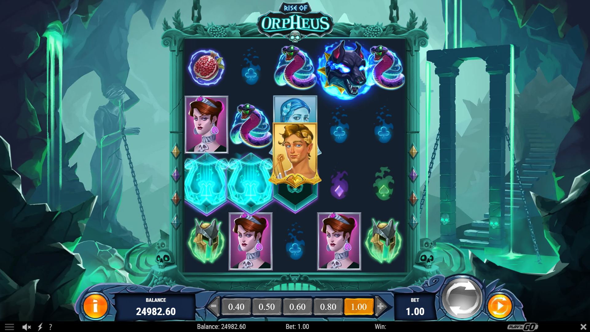 Land Both Orpheus and Eurydice Symbols During the Same Spin to Trigger the Reunion Feature