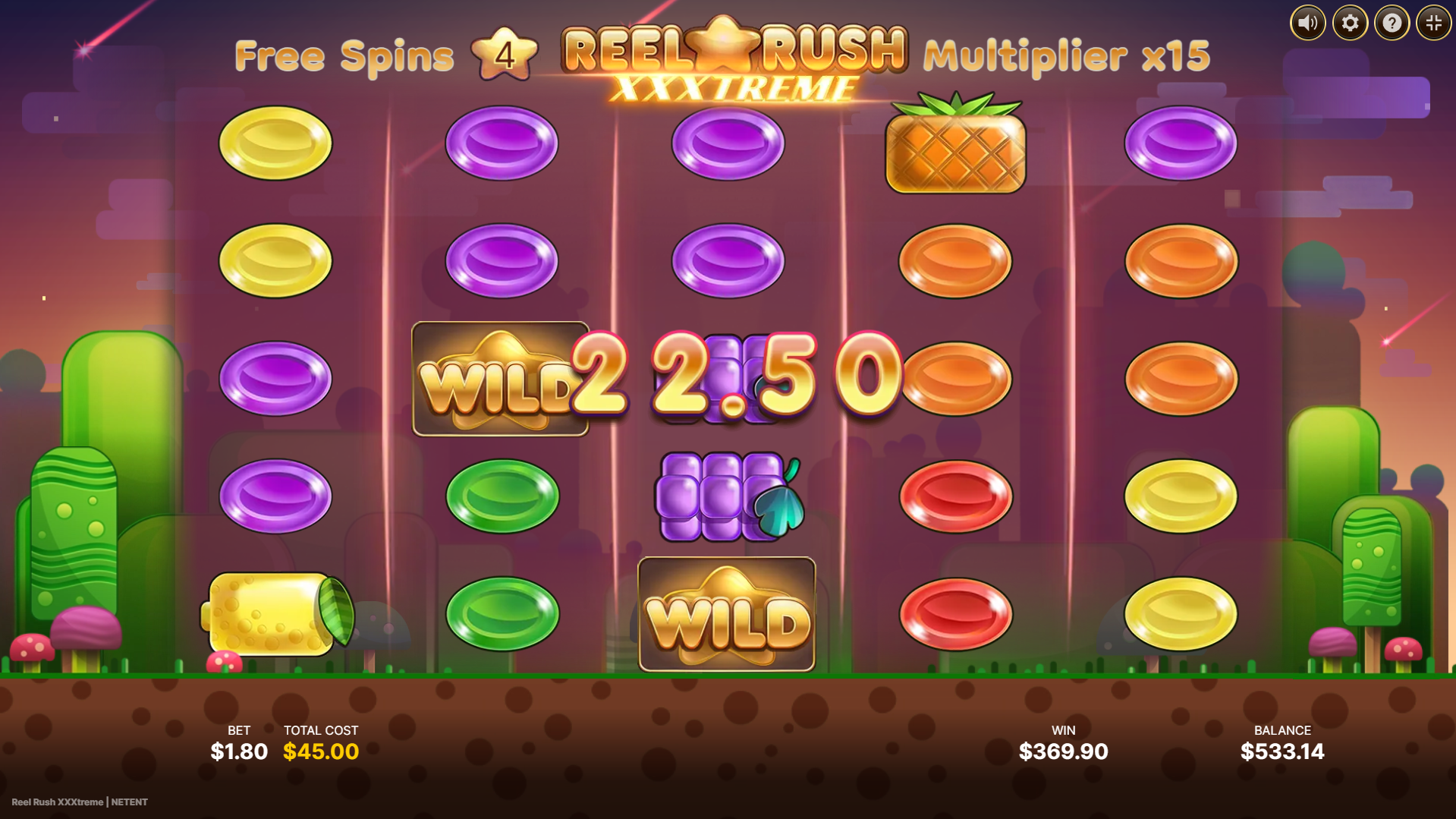 All Current Round Enhancements and Multiplier Progressions are Transferred Through to the Free Spins Bonus for Bigger Wins