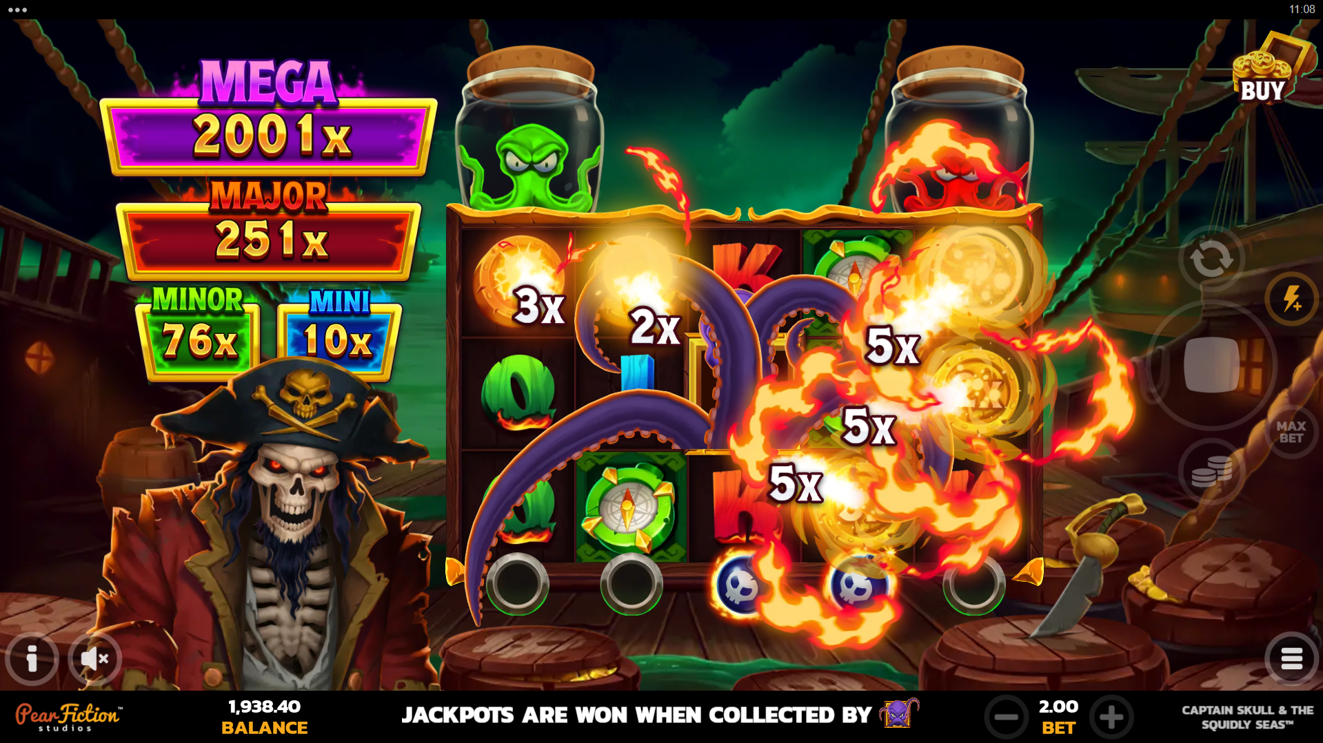 Landing the Tentacle Collect Symbol in the Middle-Most Position Collects all Visible Coin Values Within the Reels