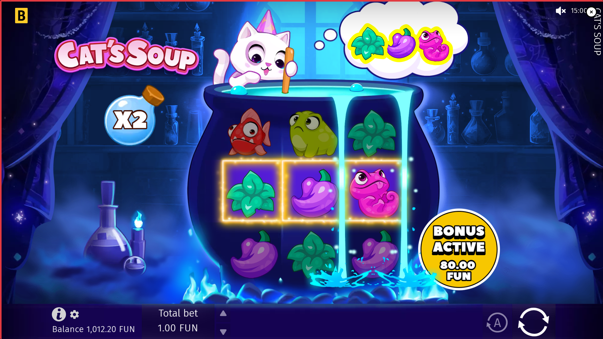 Match the Middle Row of Symbols to the Cat's Recipe to Trigger the Bonus Game