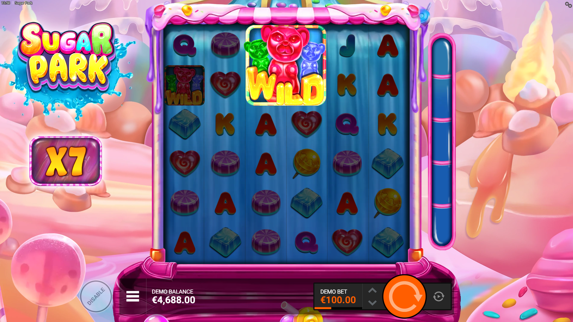 Achieve 5 Consecutive Cascades to Trigger the 2x2 Wild Sweet Surge Feature