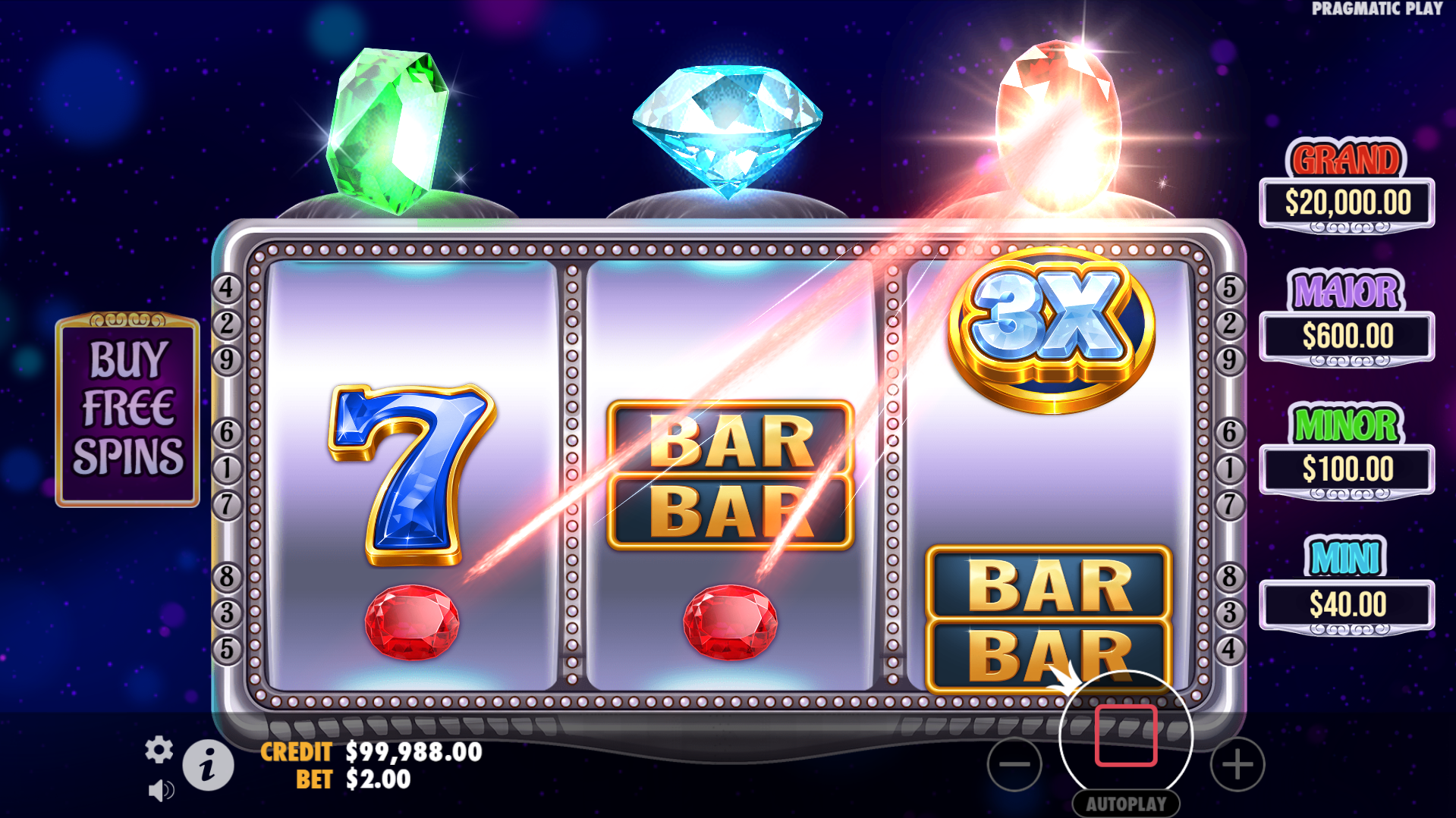 Collect Gem Symbols for the Chance to Trigger the Free Spins Bonus Round