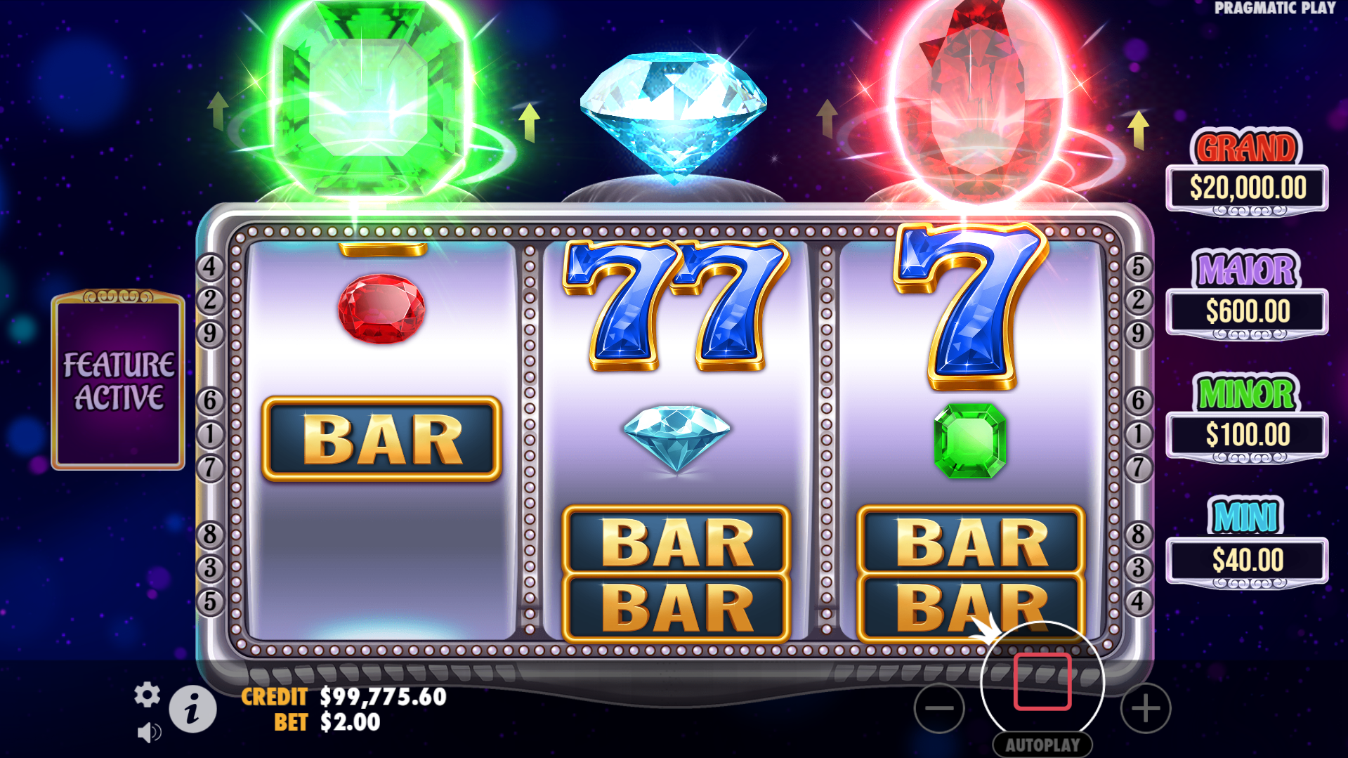 Each Gem Symbol Collected has the Chance to Randomly Trigger the Bonus Game with Modifier Combinations