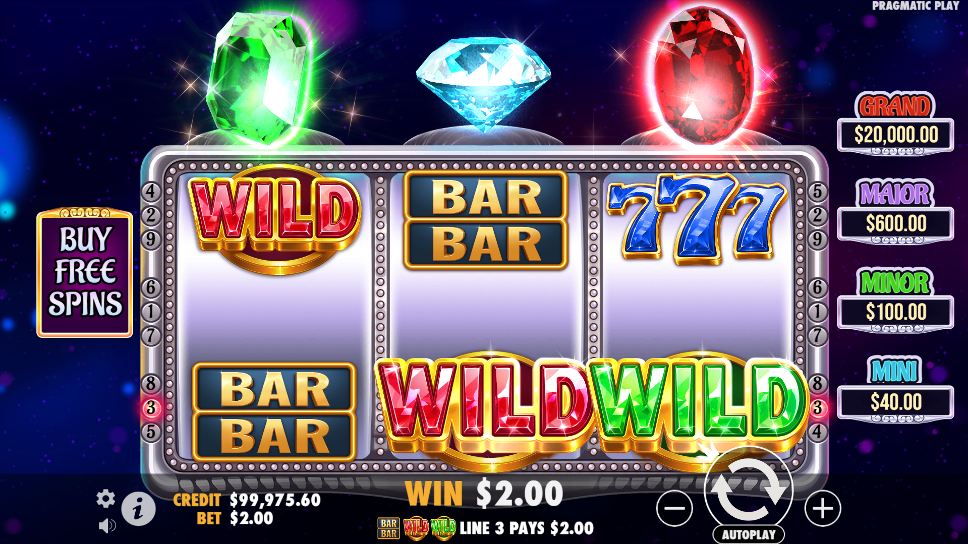 Land up to 3 Different types of Wild Symbol Including the 3x Wild for Bigger Wins