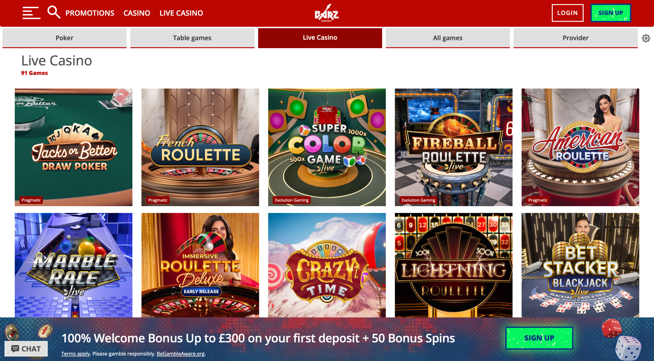 Barz Casino Live Casino