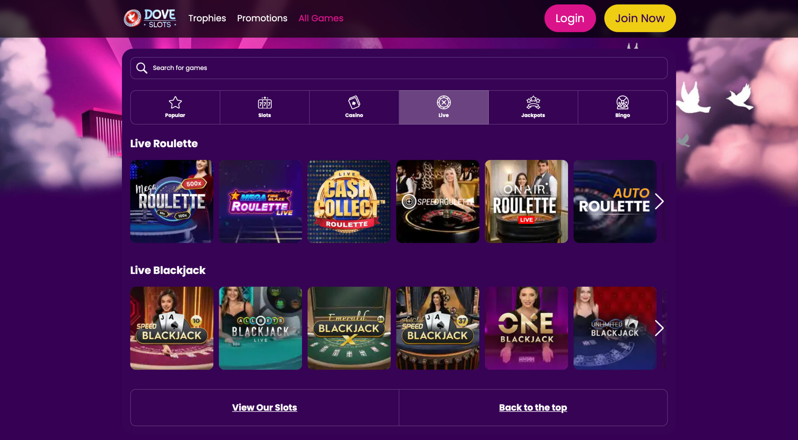 Dove Slots Live Casino