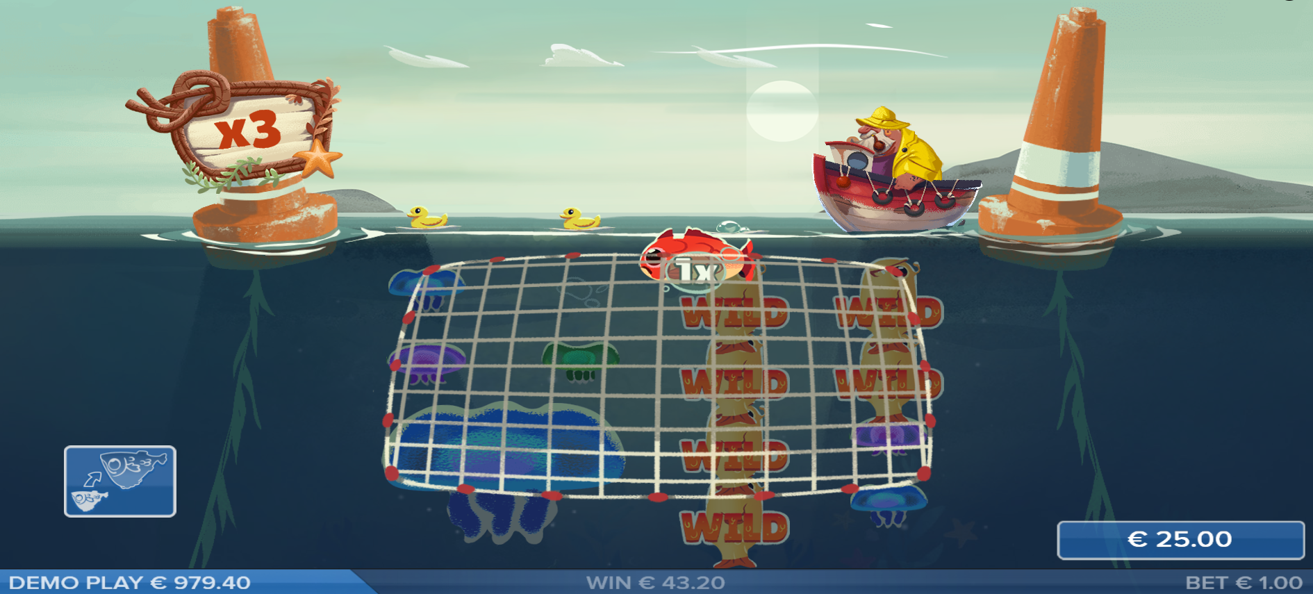 Fisherman Symbols Collect Bird and Fish Prizes From Above and Below Their Position