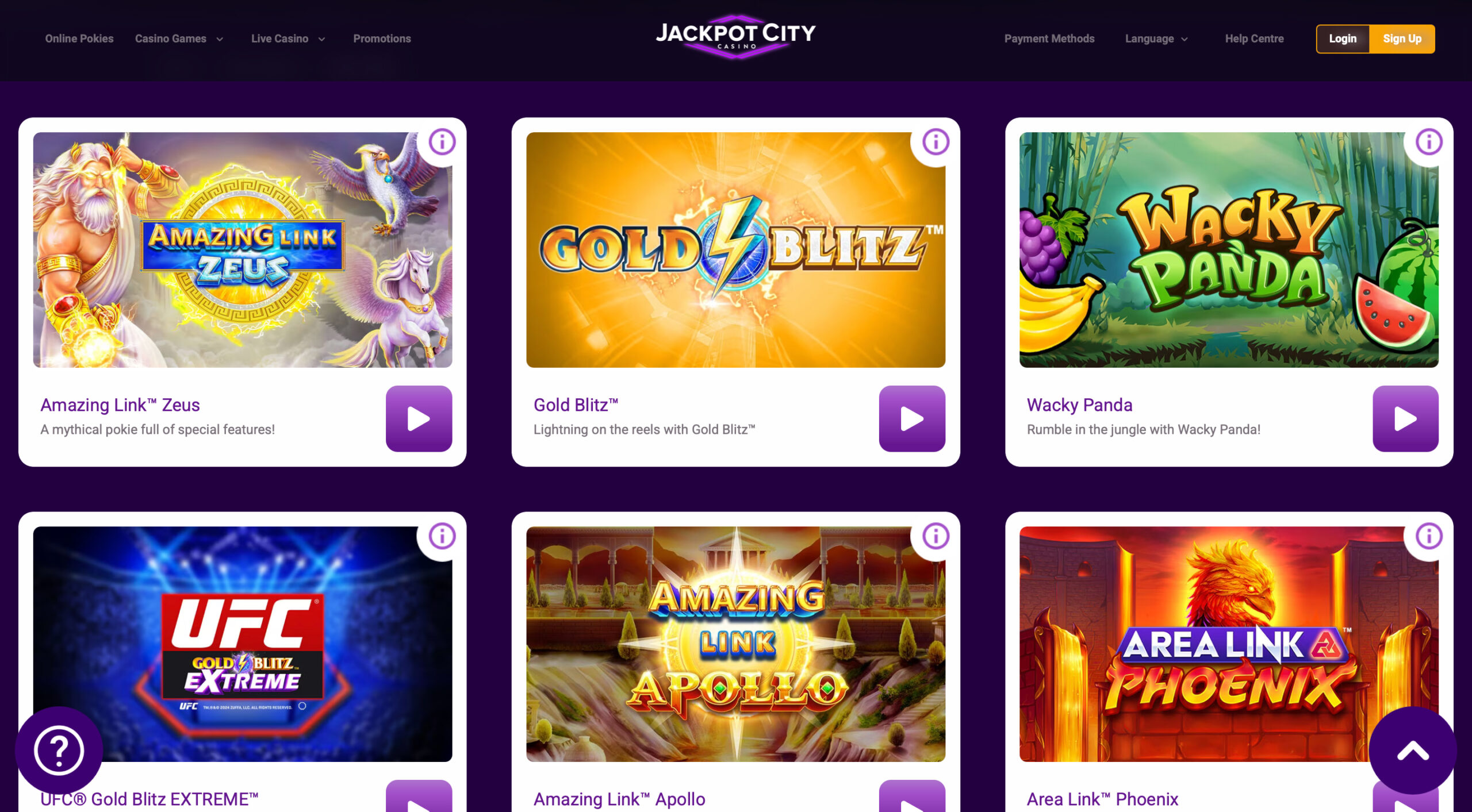 JackpotCity Casino Slot Selection