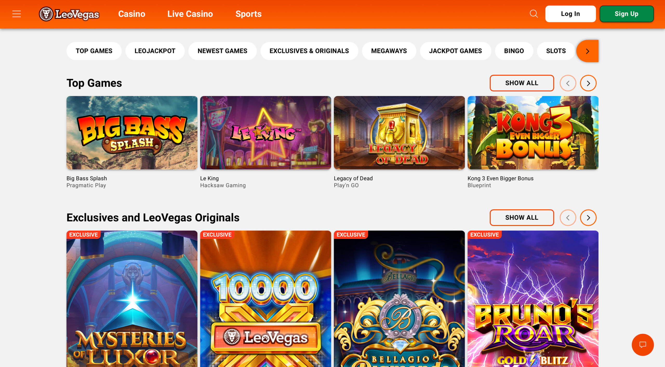 LeoVegas Slot Selection