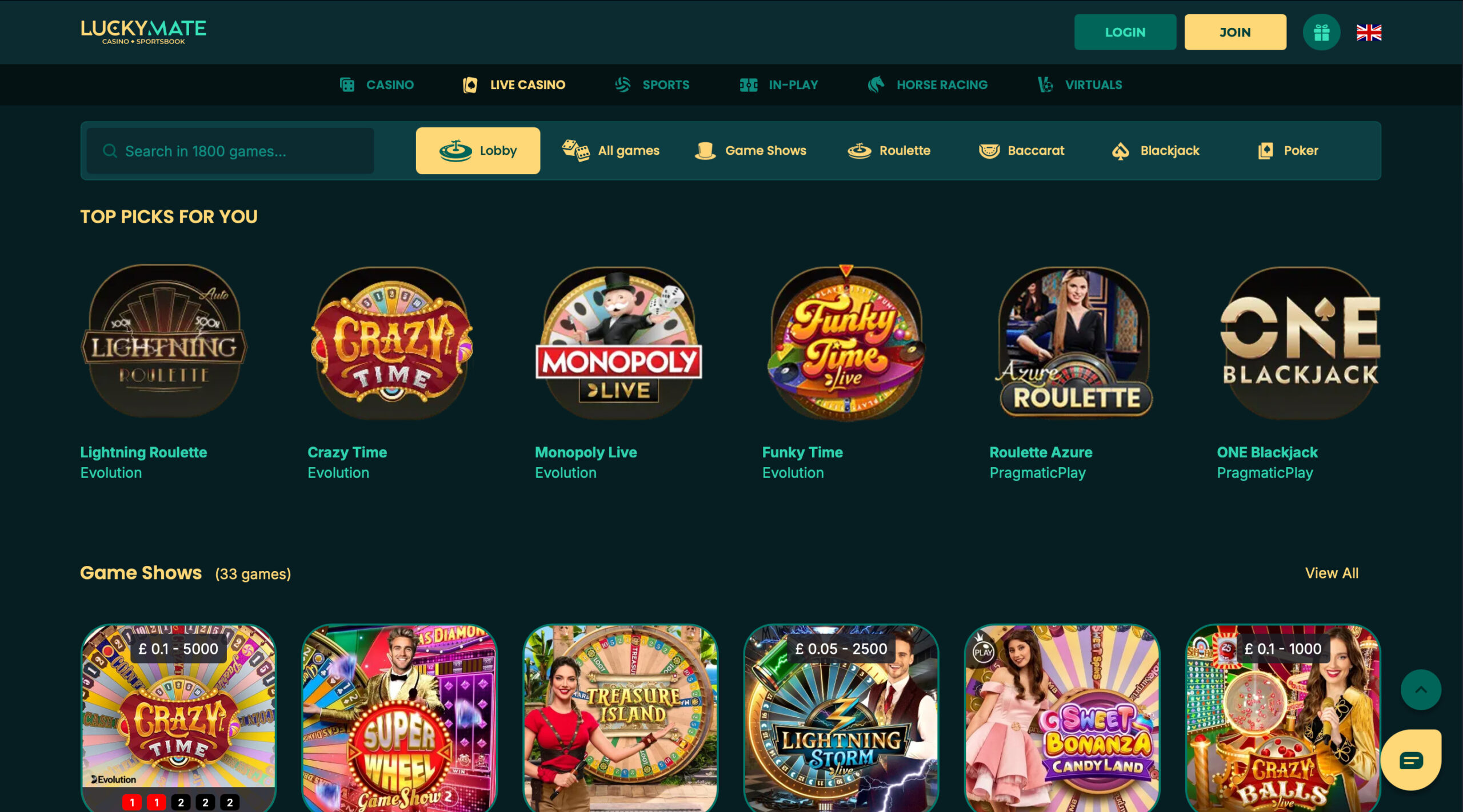LuckyMate Live Casino
