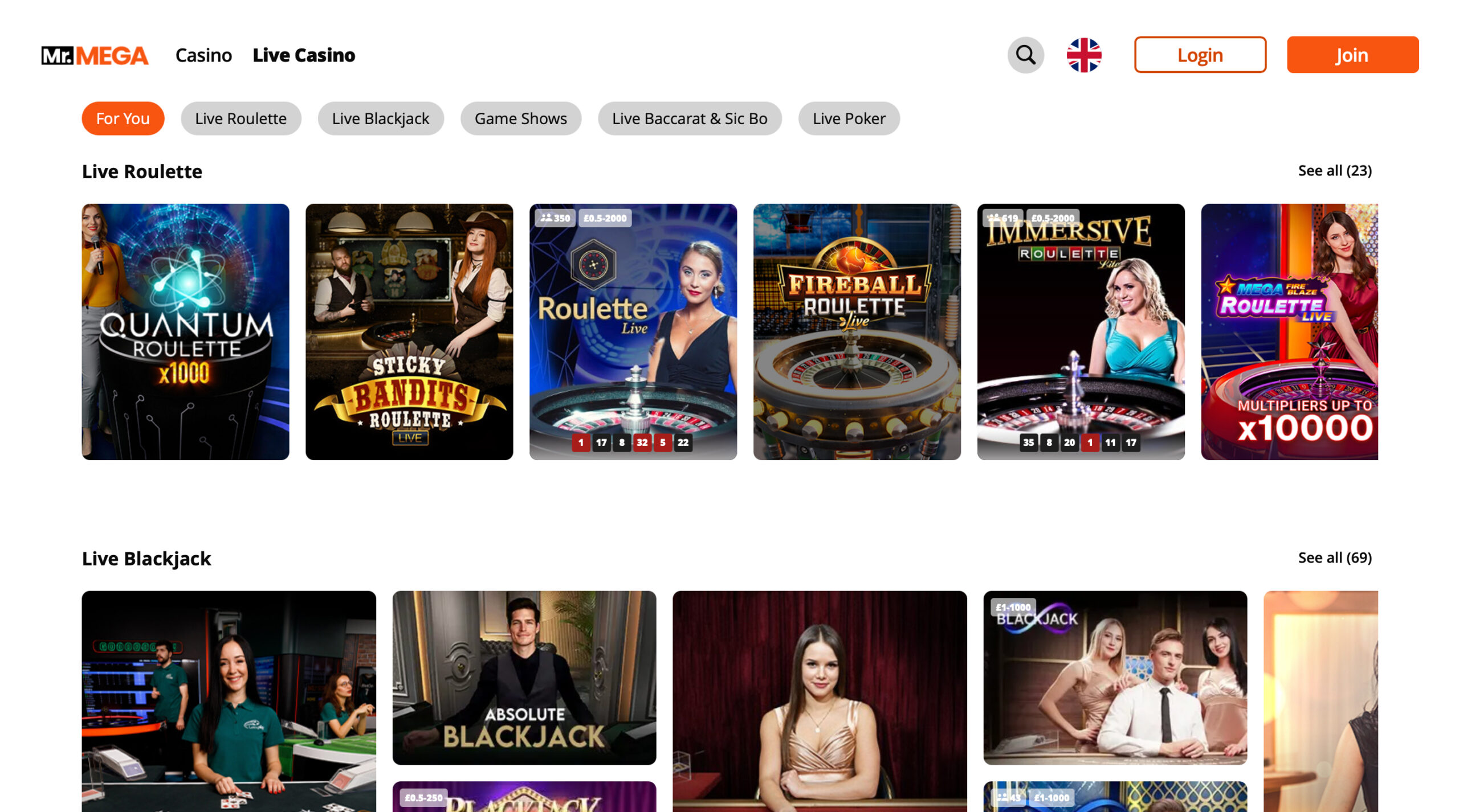 Mr Mega Live Casino