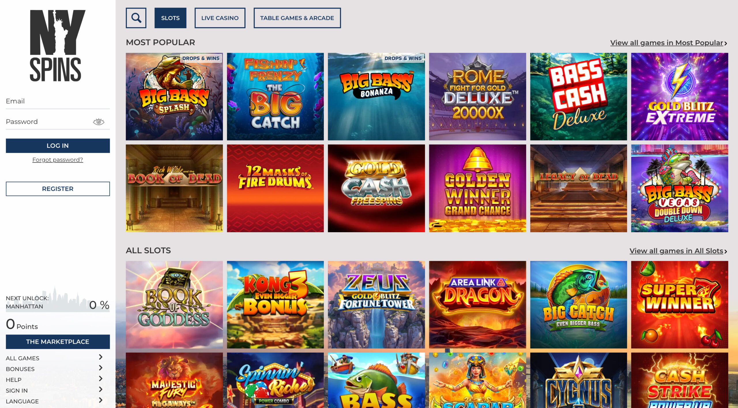 NYSpins Slot Selection