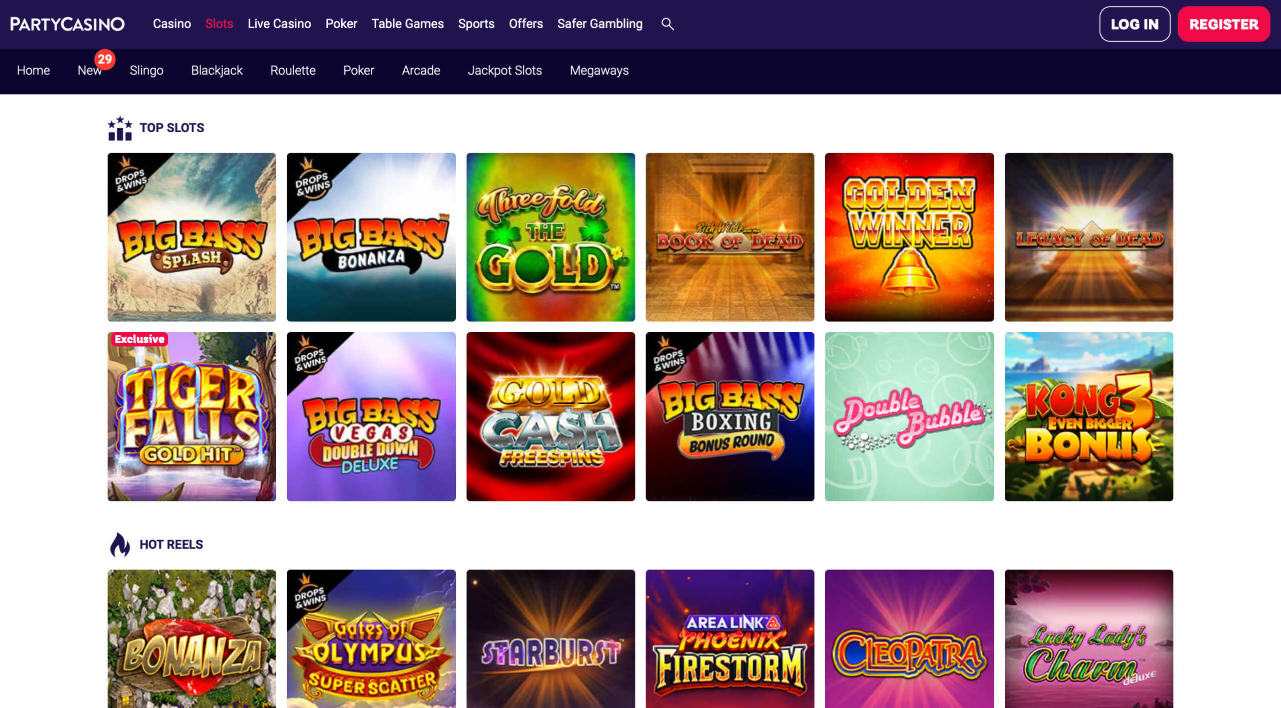 PartyCasino Slot Selection