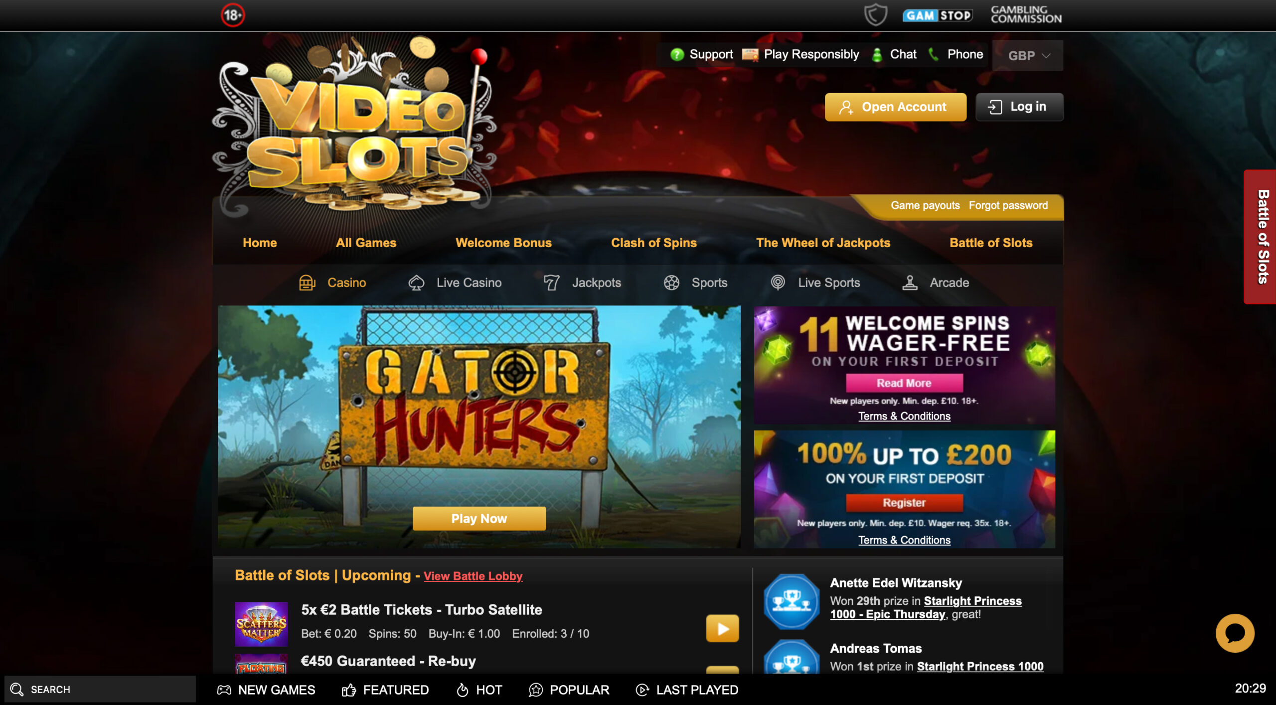Videoslots Homepage