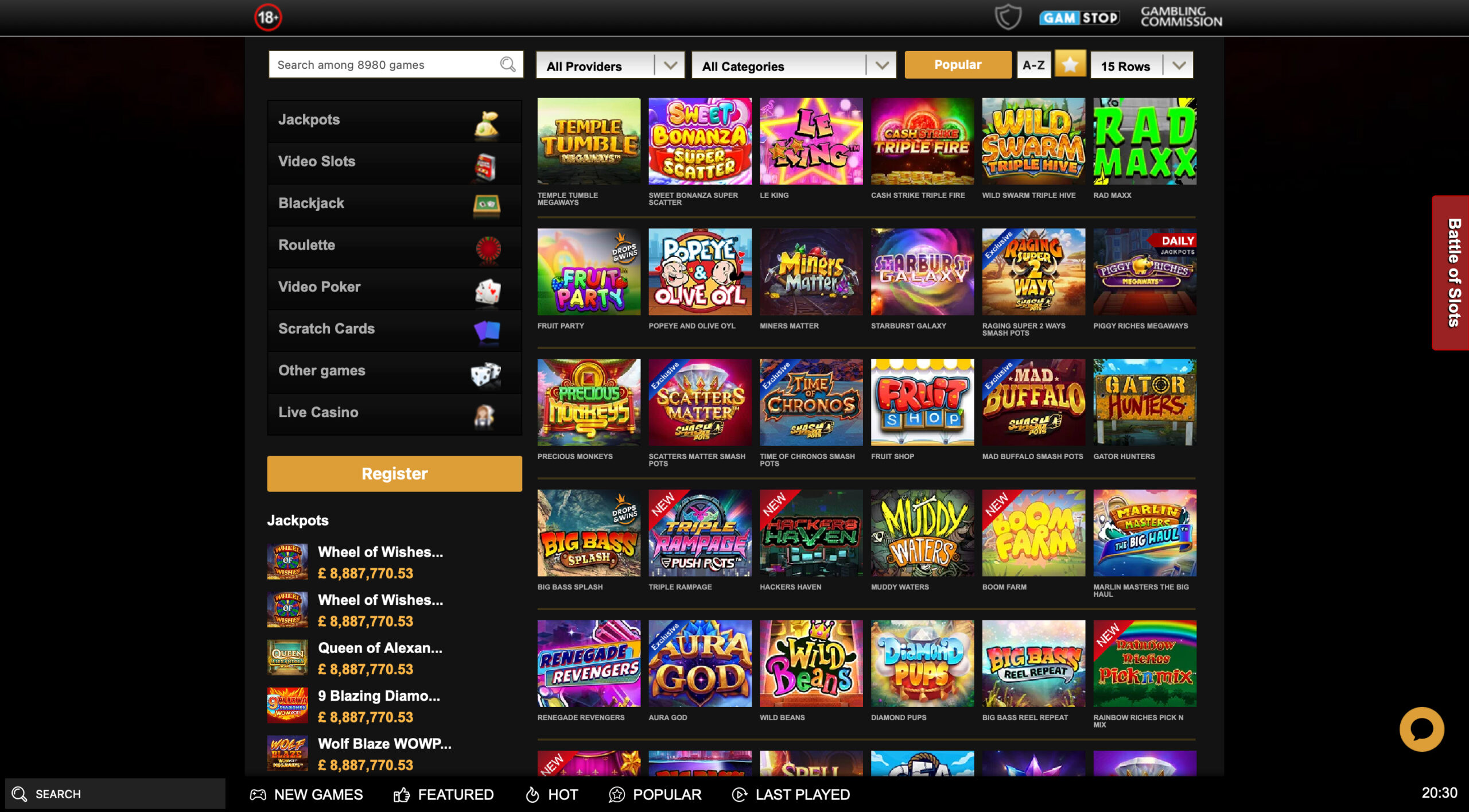 Videoslots Slot Selection