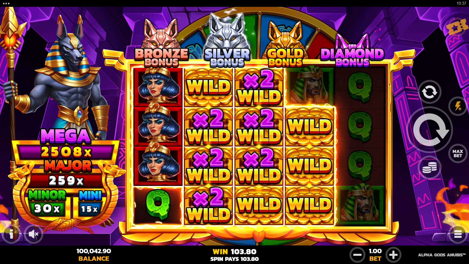 Land an Almighty Wild Symbol to Trigger the Almighty Wild Wheel for In-Game Enhancements