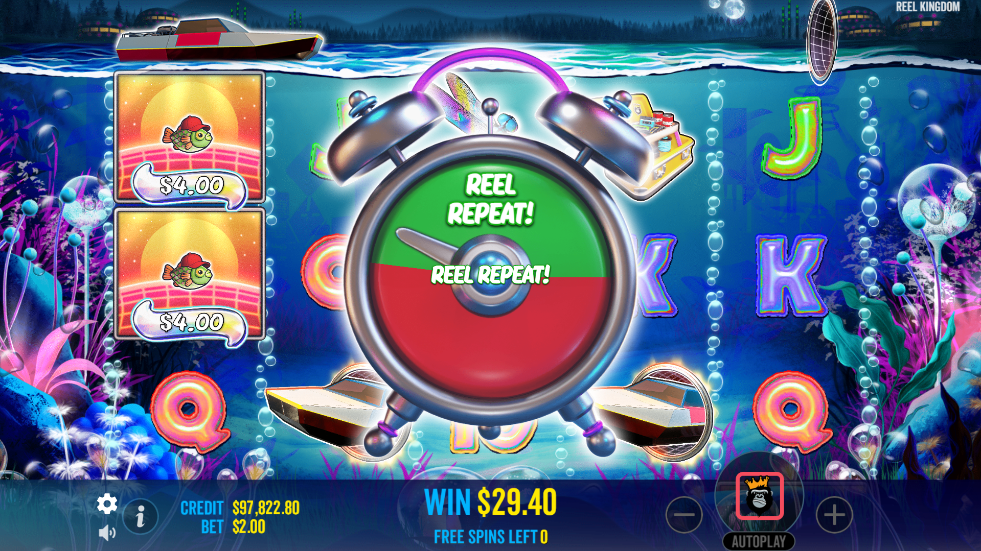 Activate the Reel Repeat Feature at the End of a Bonus Round to Replay the Feature, Keeping all Wins Awarded so far.