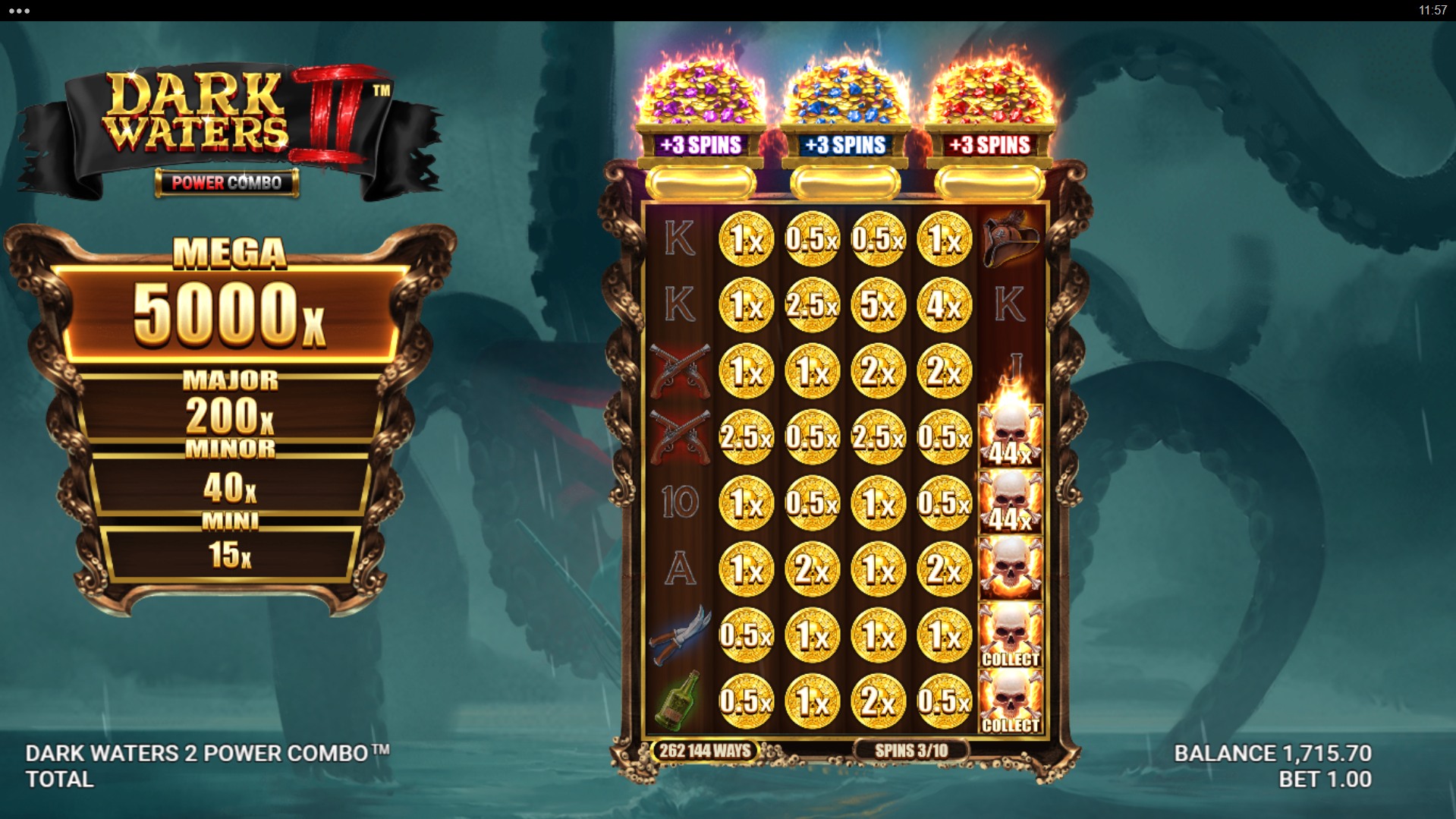 Trigger Giant Reels, Stacked Collect and Golden Reels in the Power Combo Bonus Round