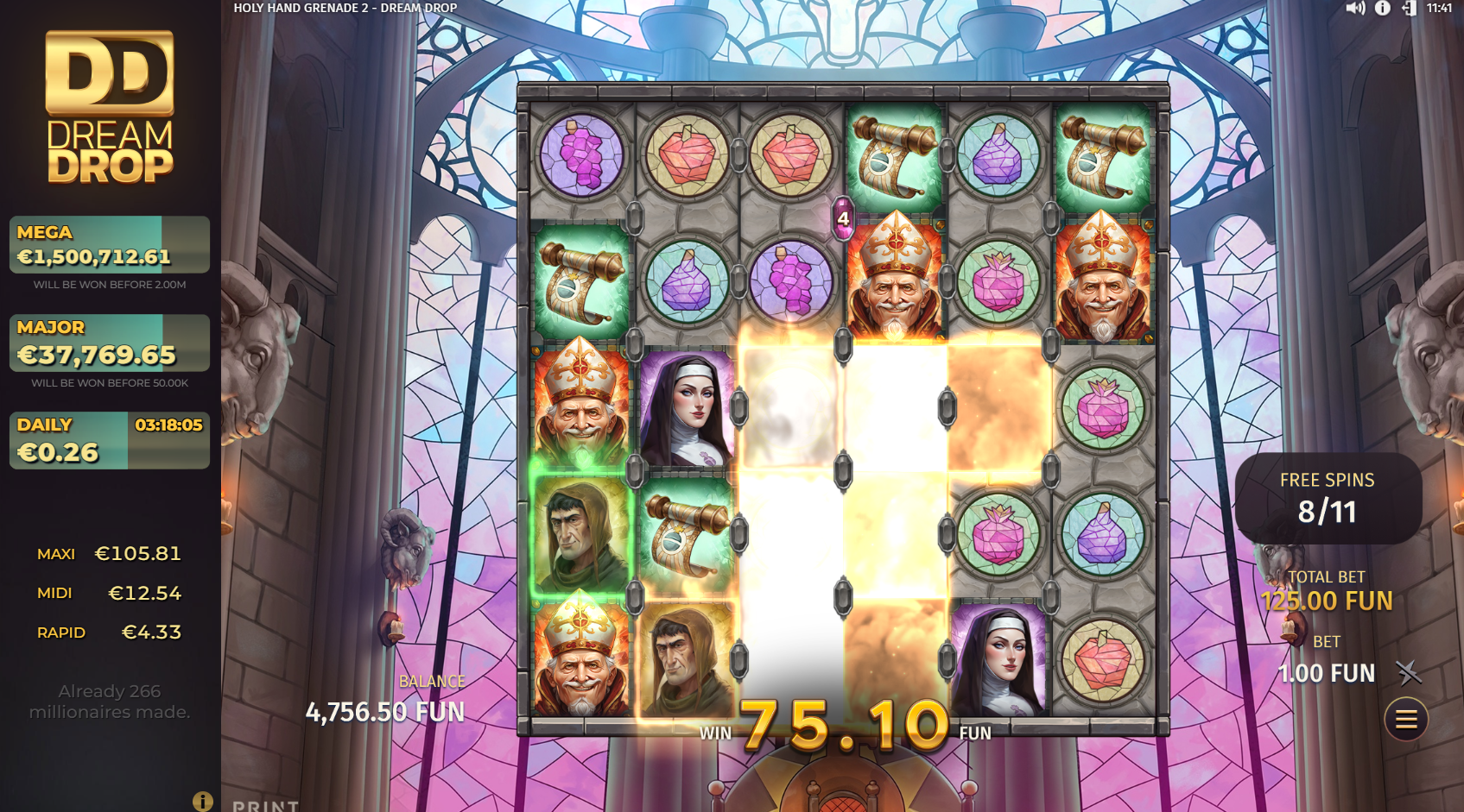 During Free Spins, All Frames Created by Holy Hand Grenades Remain Persistent Throughout the Round
