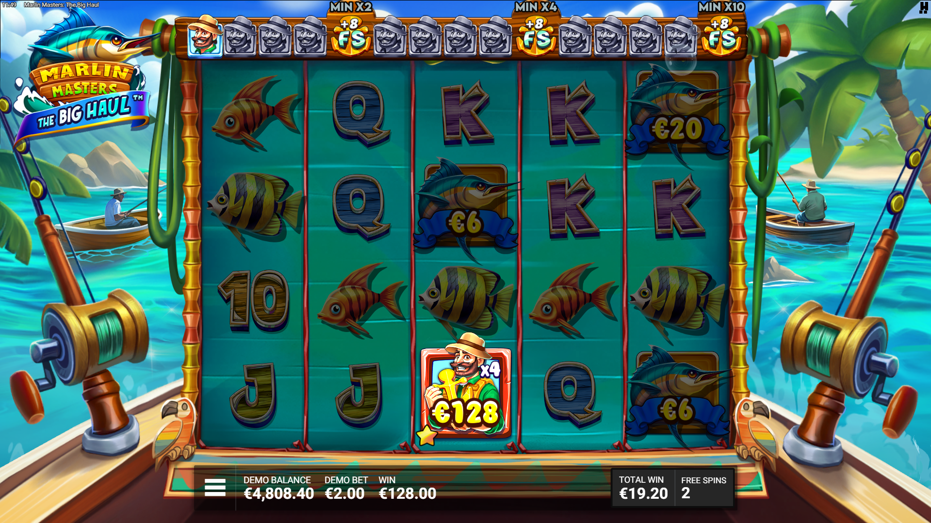 During Free Spins, Fisherman Symbols are Collected Into the Big Haul Bar for Upgrade Opportunities and Additional Spins