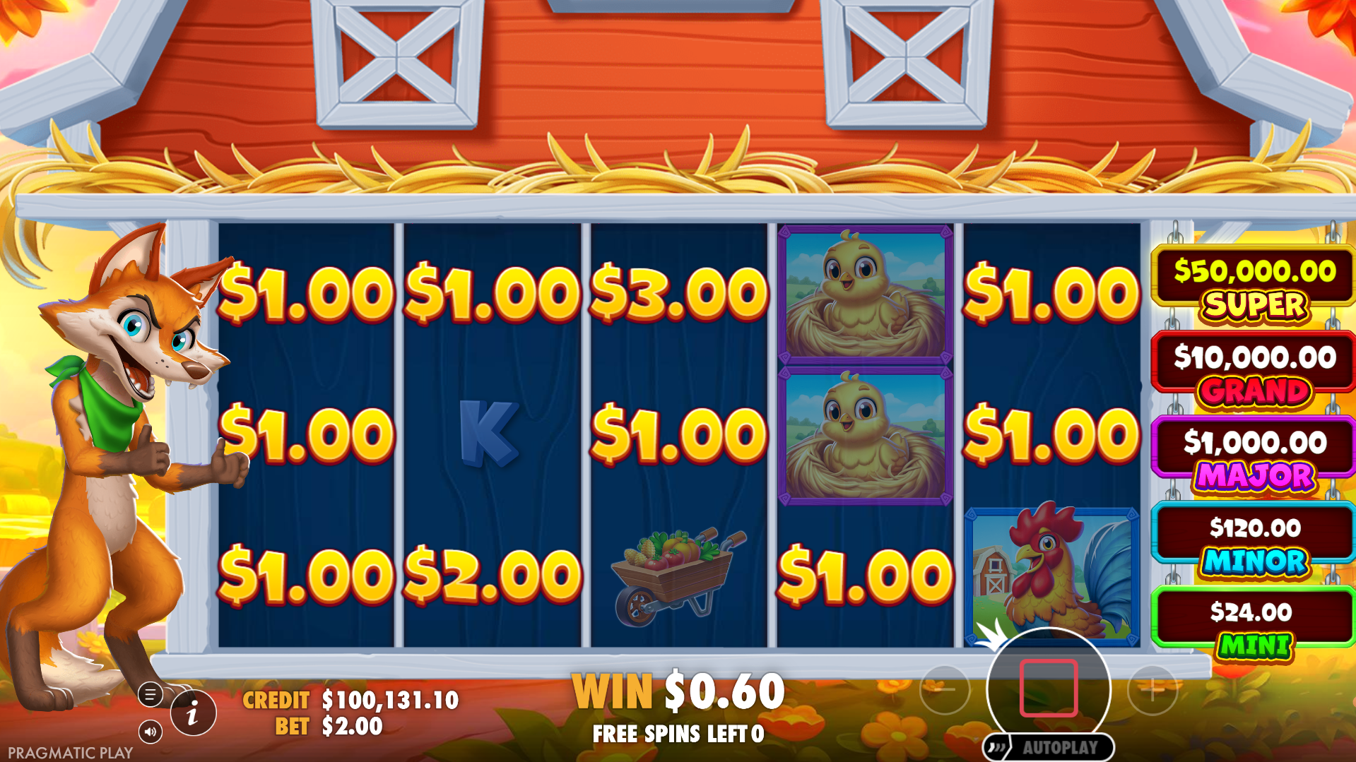 At the End of the Bonus, all Framed Positions Reveal Prize and Jackpot Awards