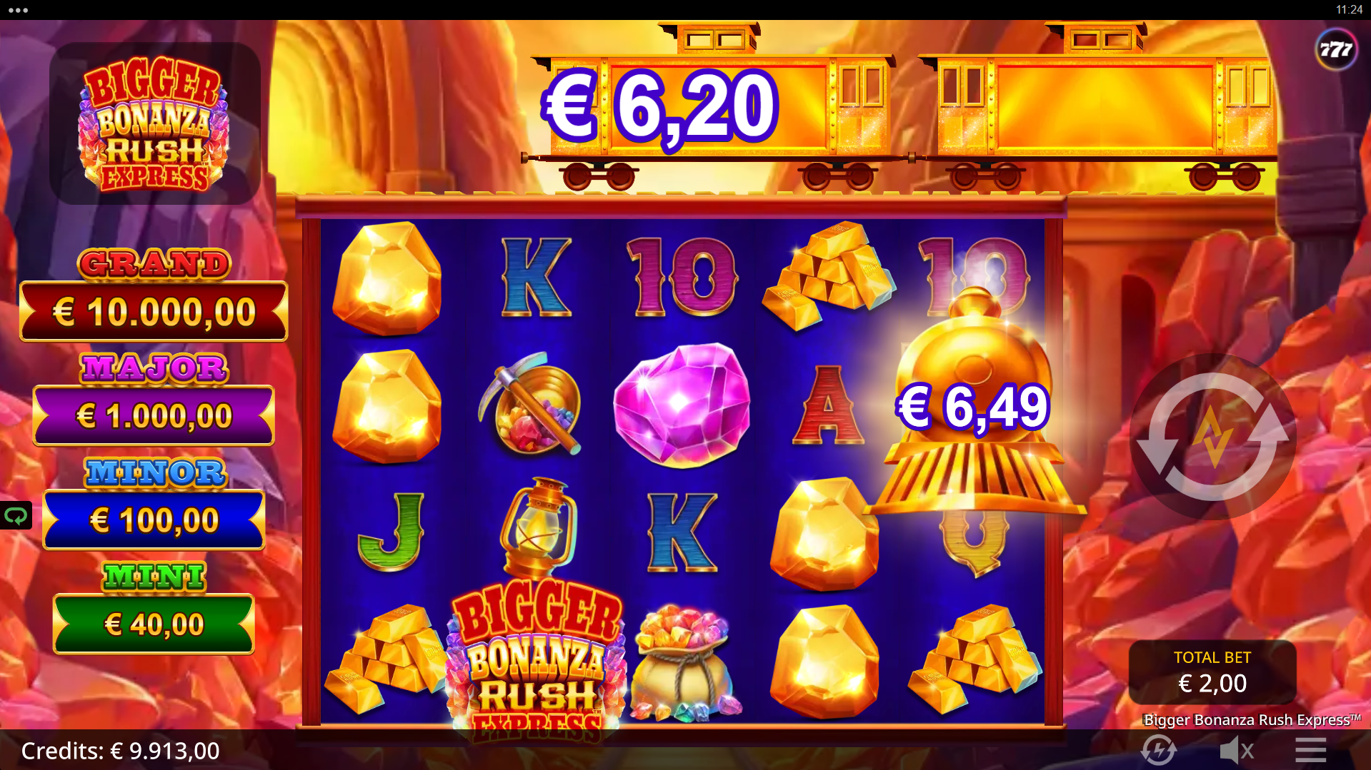 Landing a Bell or Golden Train Symbol Alongside Rush Express Symbols, Triggers the Rush Express Feature, Awarding Additional Prize Values, Jackpots and Multipliers