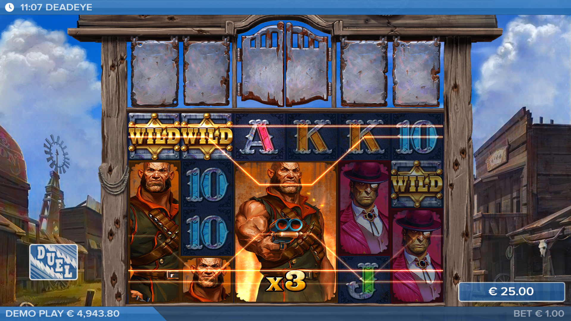 Land 2 Saloon Doors to Trigger the Duel Feature for Symbol Expansions and Multiplier Potential