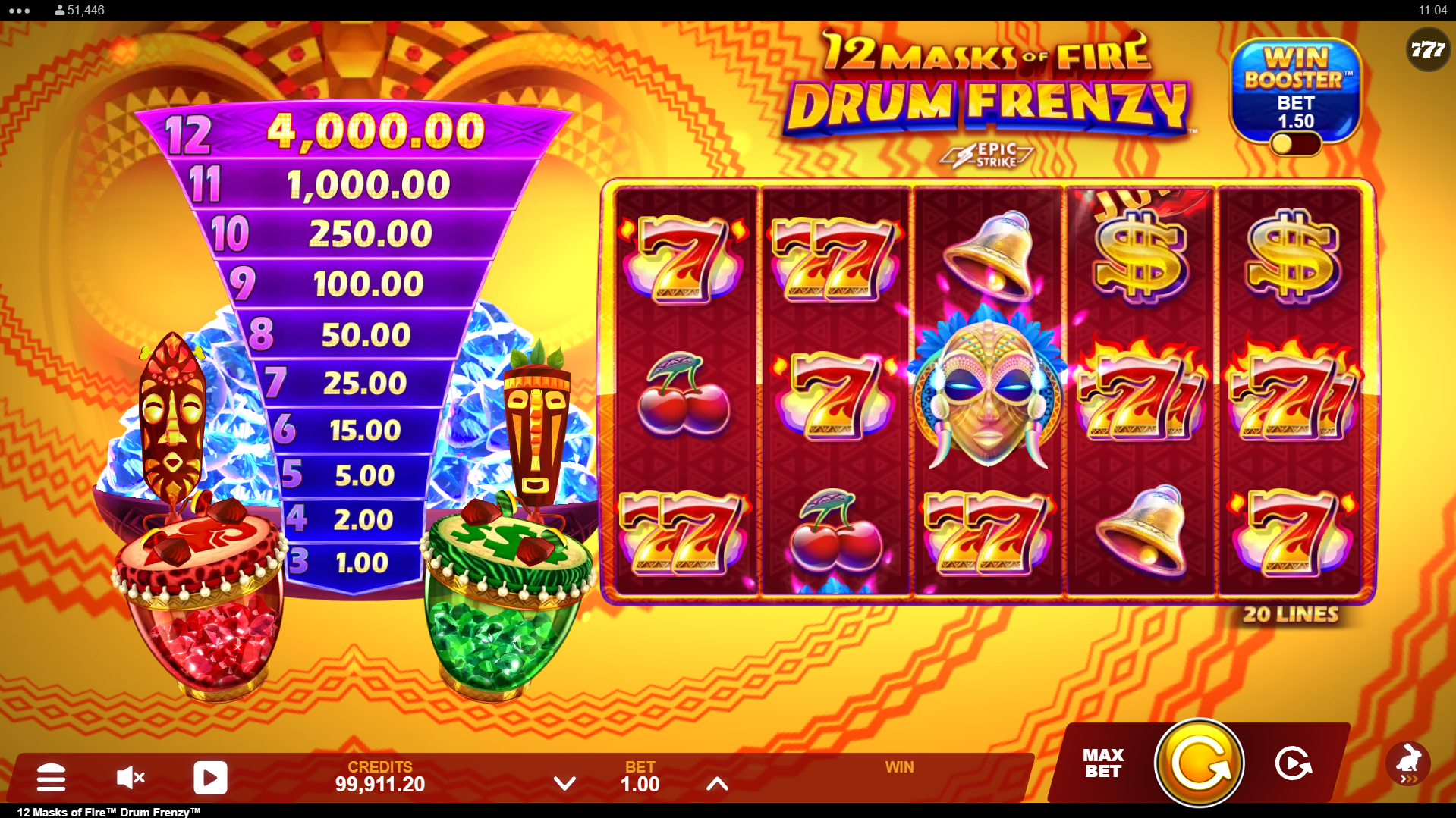 12 Masks of Fire Drum Frenzy Base Game Play