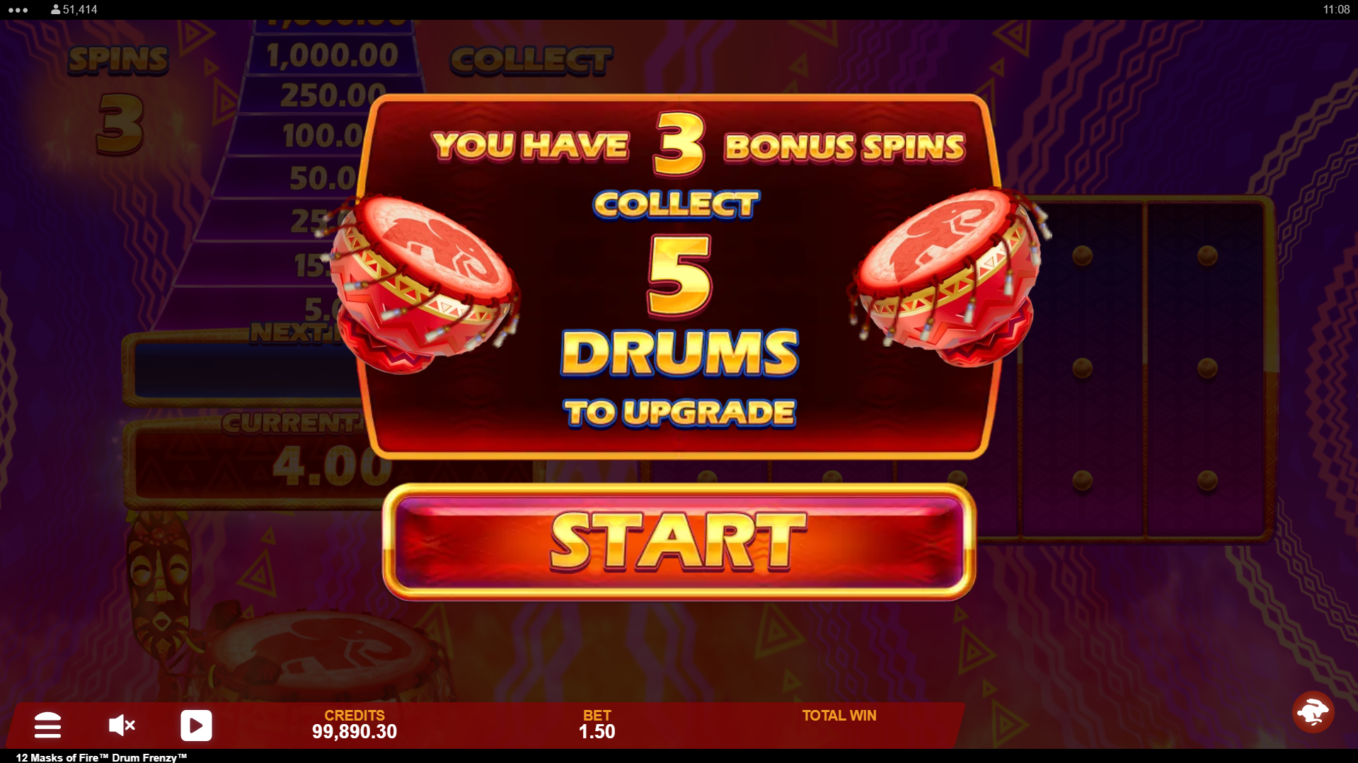 Land a Combination of 3 Bonus Drum Symbols to Trigger the Bonus Spins Feature with 2 Different Modifiers or a Combination of Both