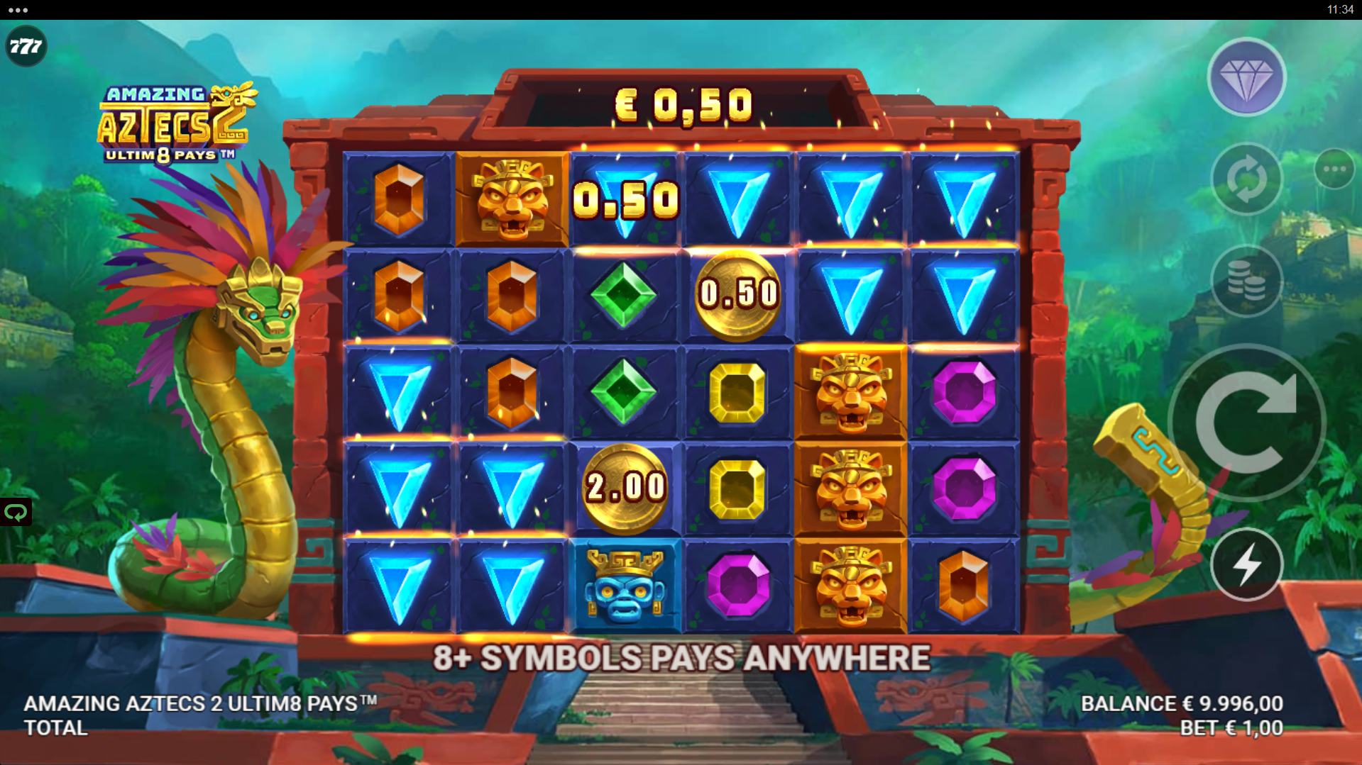 Land Scatters of 8 or More Matching Symbols to Win