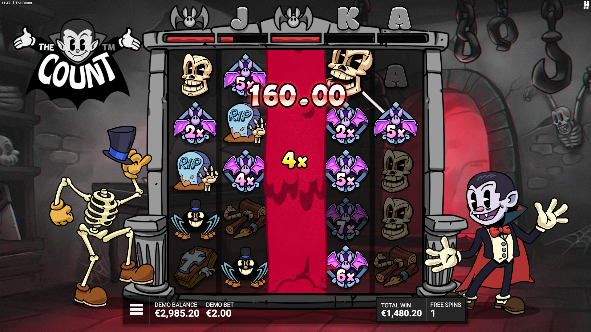 Fill up the Low-Paying Symbol Meters in "Rest in Pieces" for Symbol Removals and Additional Wild Bats