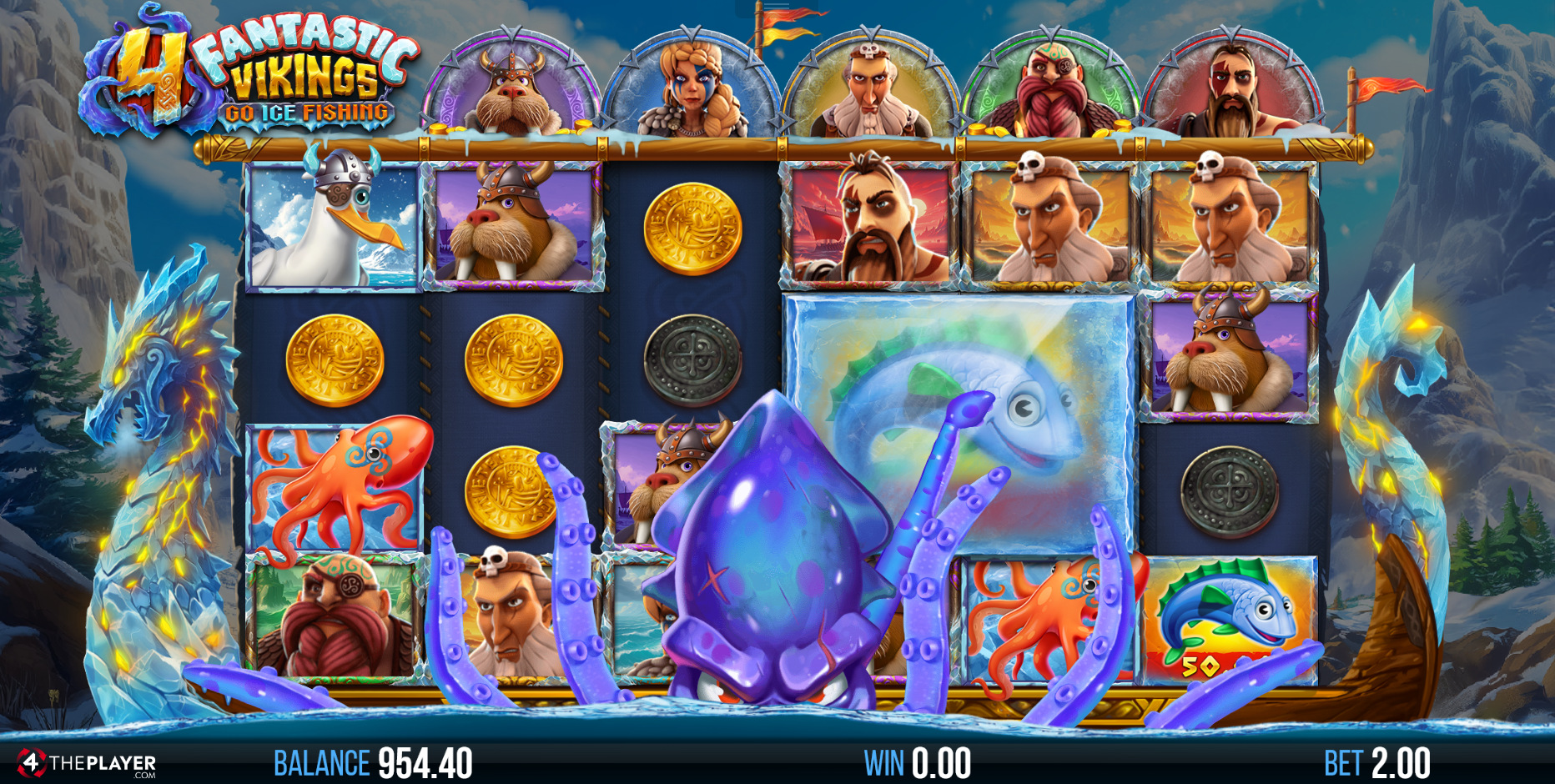 Land Giant Ice Blox Symbols and Activate the Mighty Kraken to Form Money Ways Wins