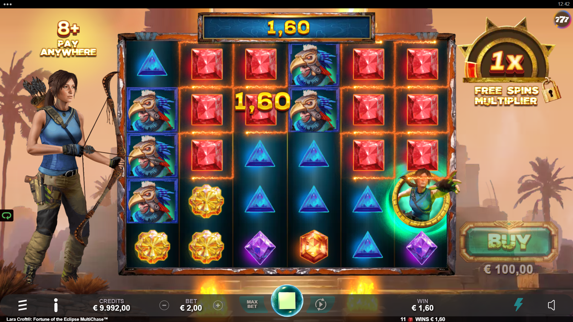 Form Wins by Landing 8 or More Matching Symbols, Anywhere Within the Grid