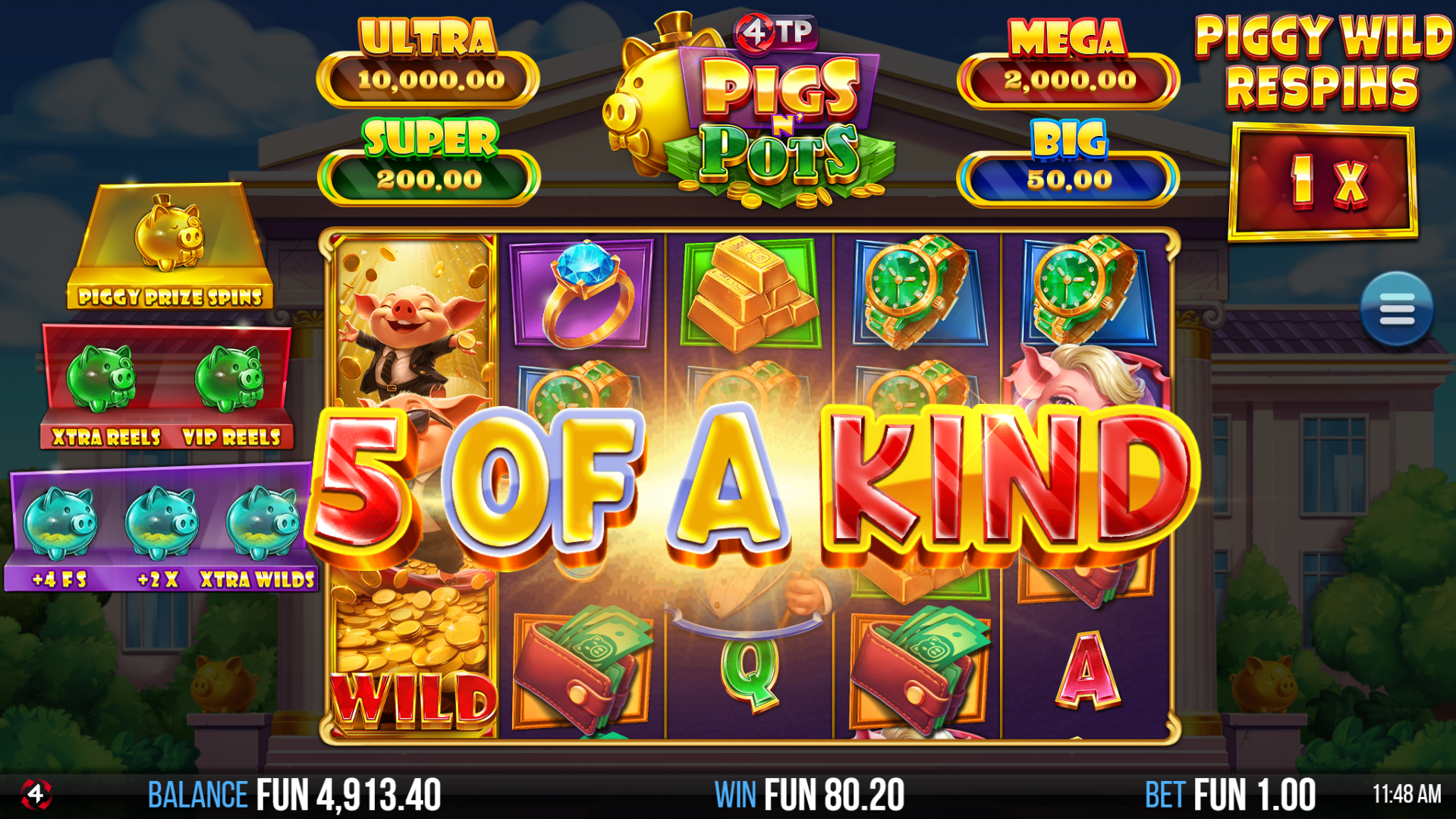 Land a Fully Stacked Wild on the Reels to Trigger the Piggy Wild Respin Feature with Additional Win Multipliers up to 50x