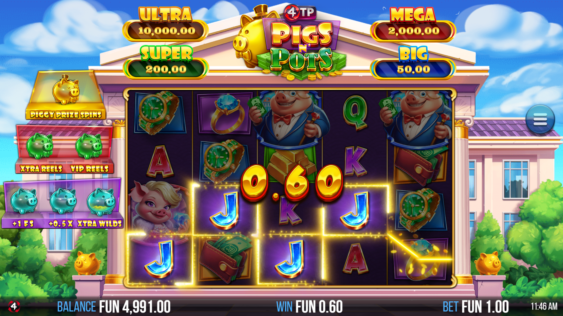 4TP Pigs n' Pots Offers players 40 Fixed Paylines