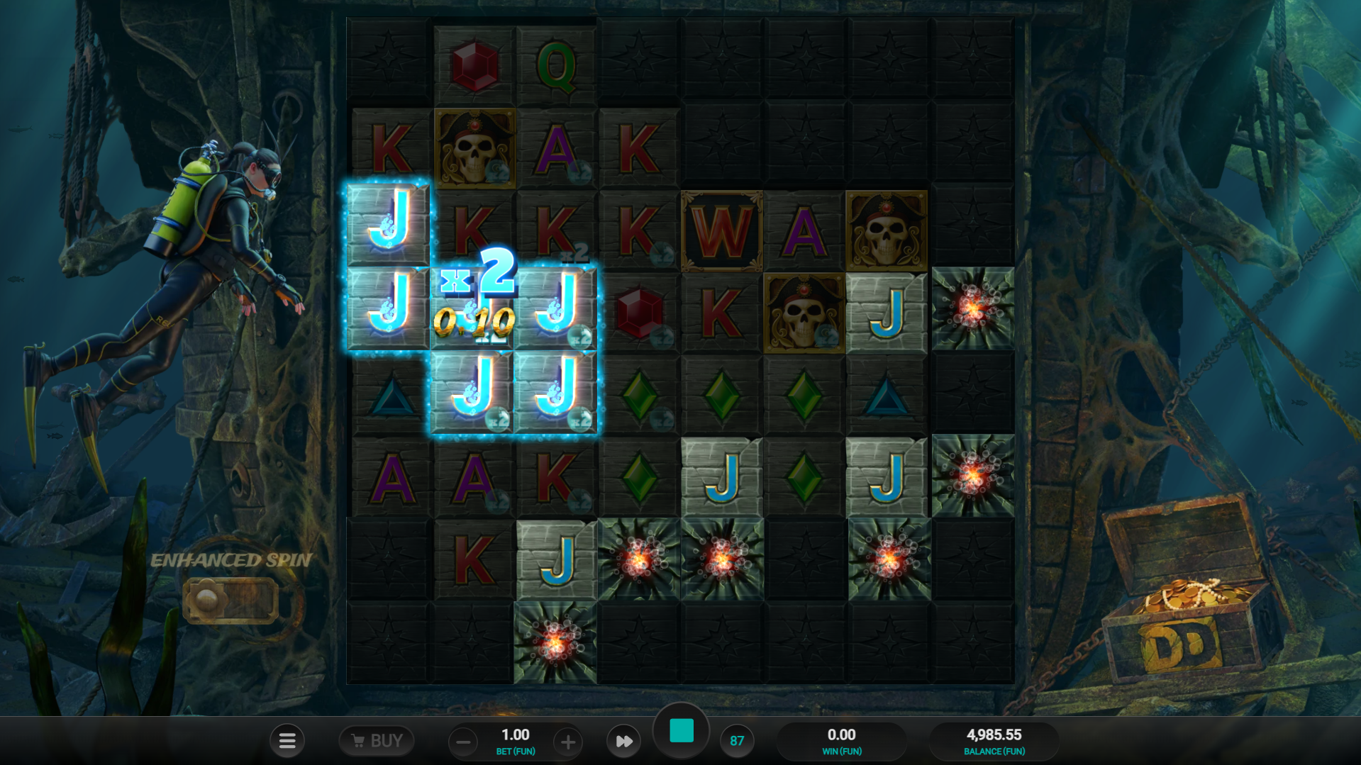 Each Winning Cluster Destroys Adjacent Blockers, Increasing the Active Game Grid and Activating Position Multipliers