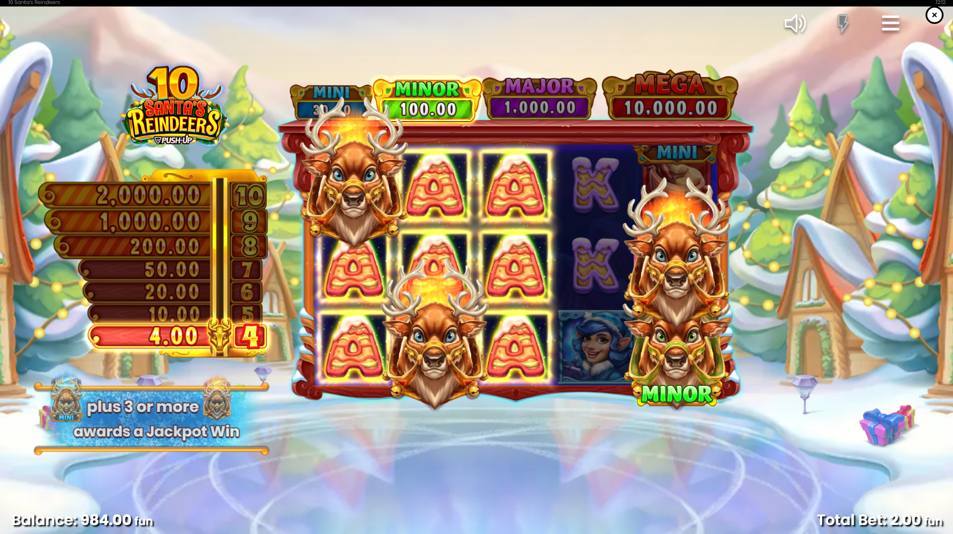 Land 4 or More Reindeer Symbols, Including a Jackpot Reindeer, to Win Additional Fixed Jackpot Prizes