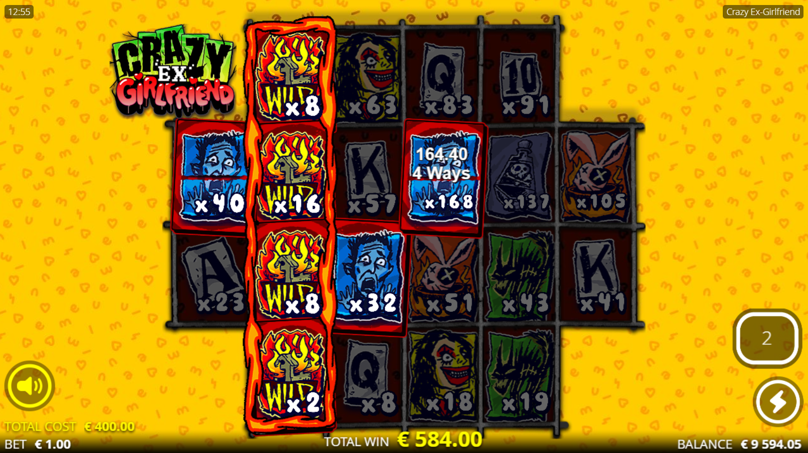 Between 1 to 4 Wilds Become Sticky on Reel 2, Depending on the Level of Bonus Mode
