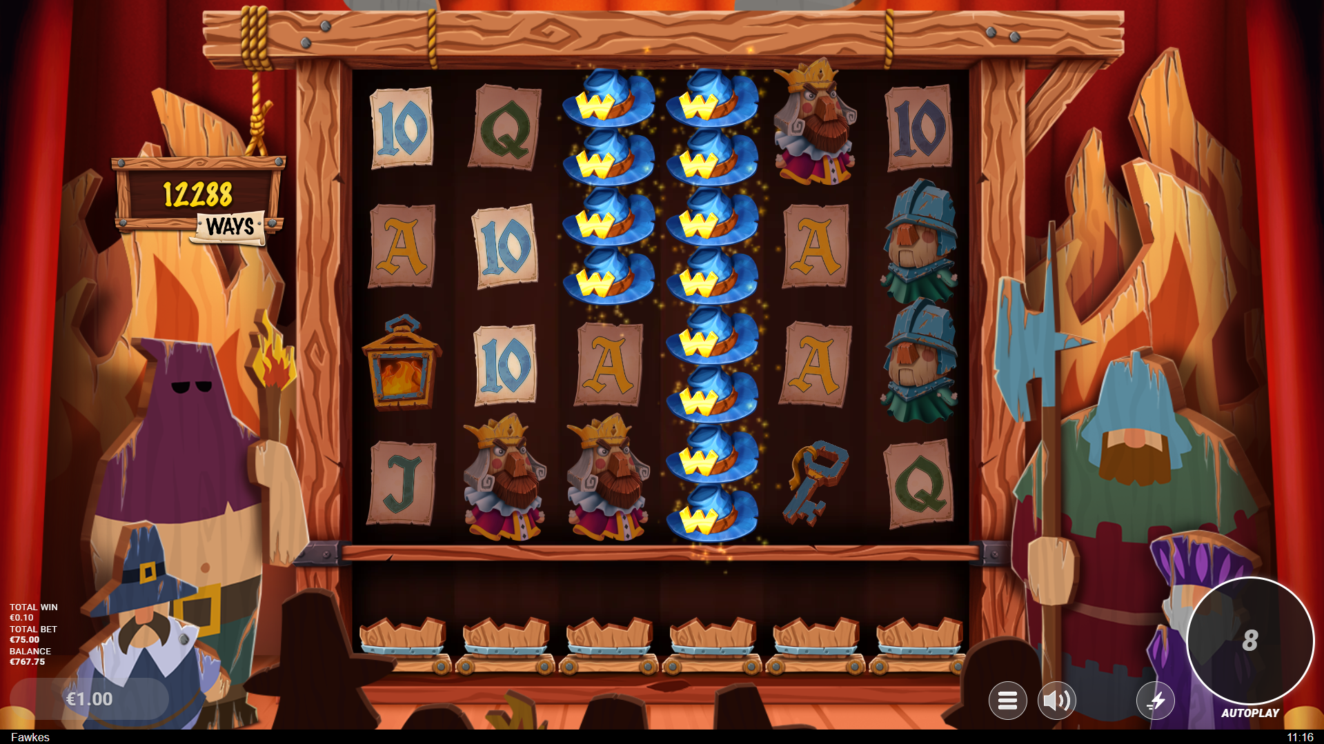 Trigger the Free Spins Bonus Round with 4 Scatters for the Choice of Hanged or Drawn Spins, with the Corresponding Execution Modifier Active